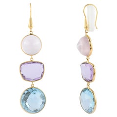 Exquisitely Handmade 60.1 Carat Multi Stone Long Earrings in 14k Yellow Gold