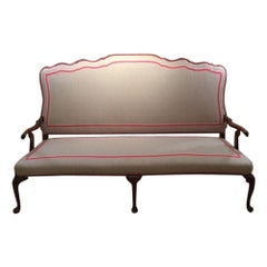 Exquisitely Italian Carved Baroque Walnut Settee and Custom Linen Upholstery