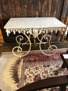 Exquisitely Sweet French Pastry Table with White Iron Base and Marble Top