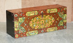 Exquiste Hand Painted Oriental Chinese Linen Trunk or Chest Very Decorative