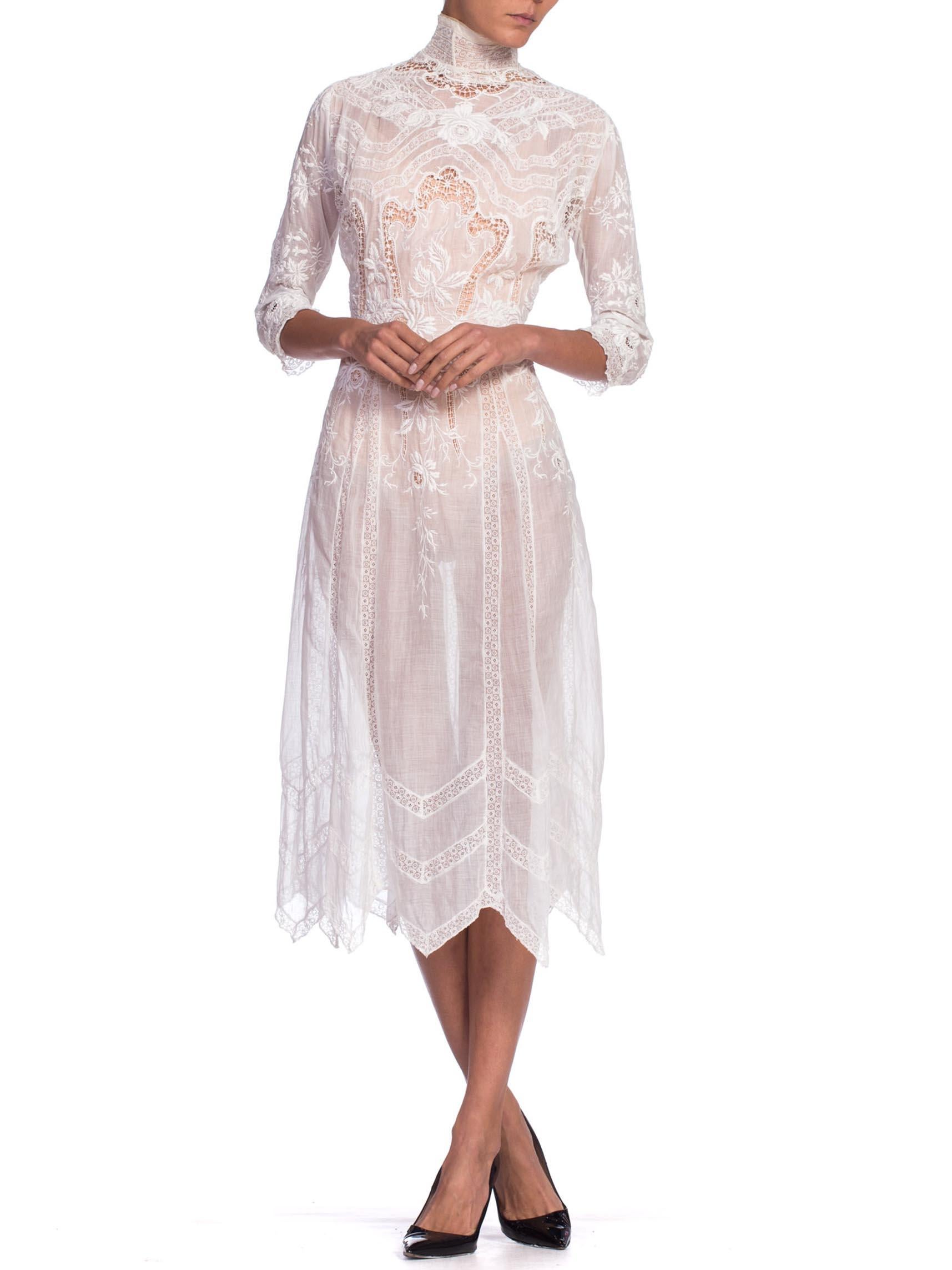 Women's Exquisite Princess Line Belle Epoch Organic Cotton Voile + Lace Tea Dress 1890