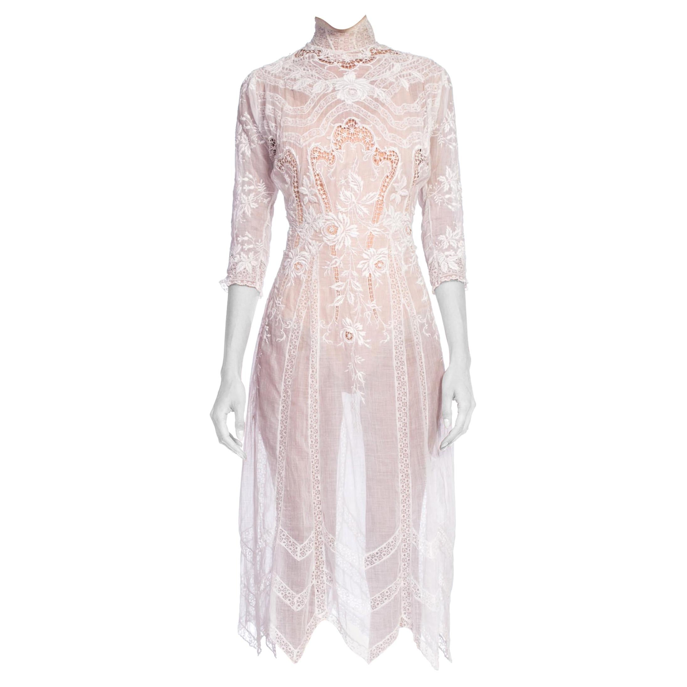 Exquisite Princess Line Belle Epoch Organic Cotton Voile + Lace Tea Dress 1890