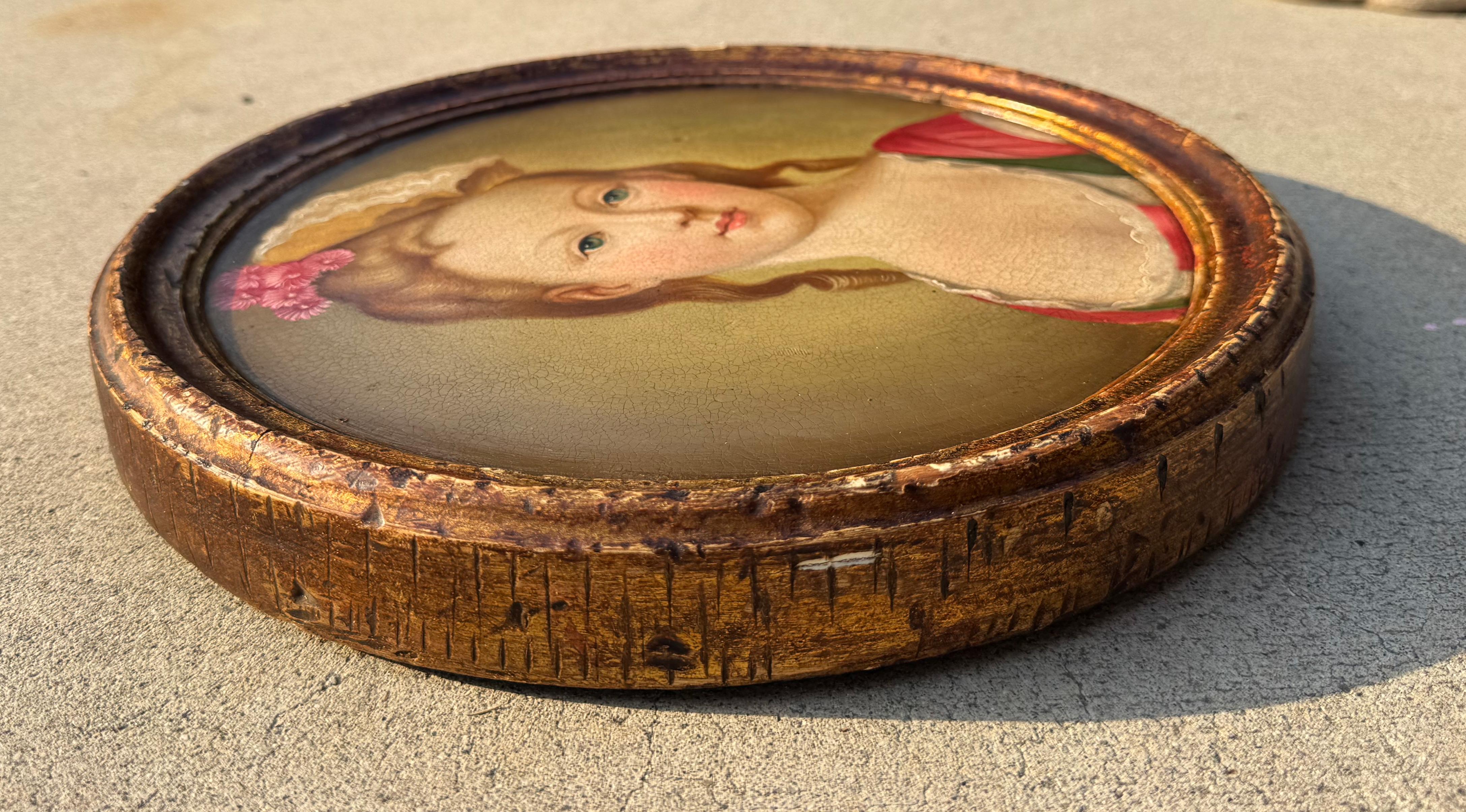 Enchanting Antique Portrait of a Courtisane late 18th century painting  on wood For Sale 2