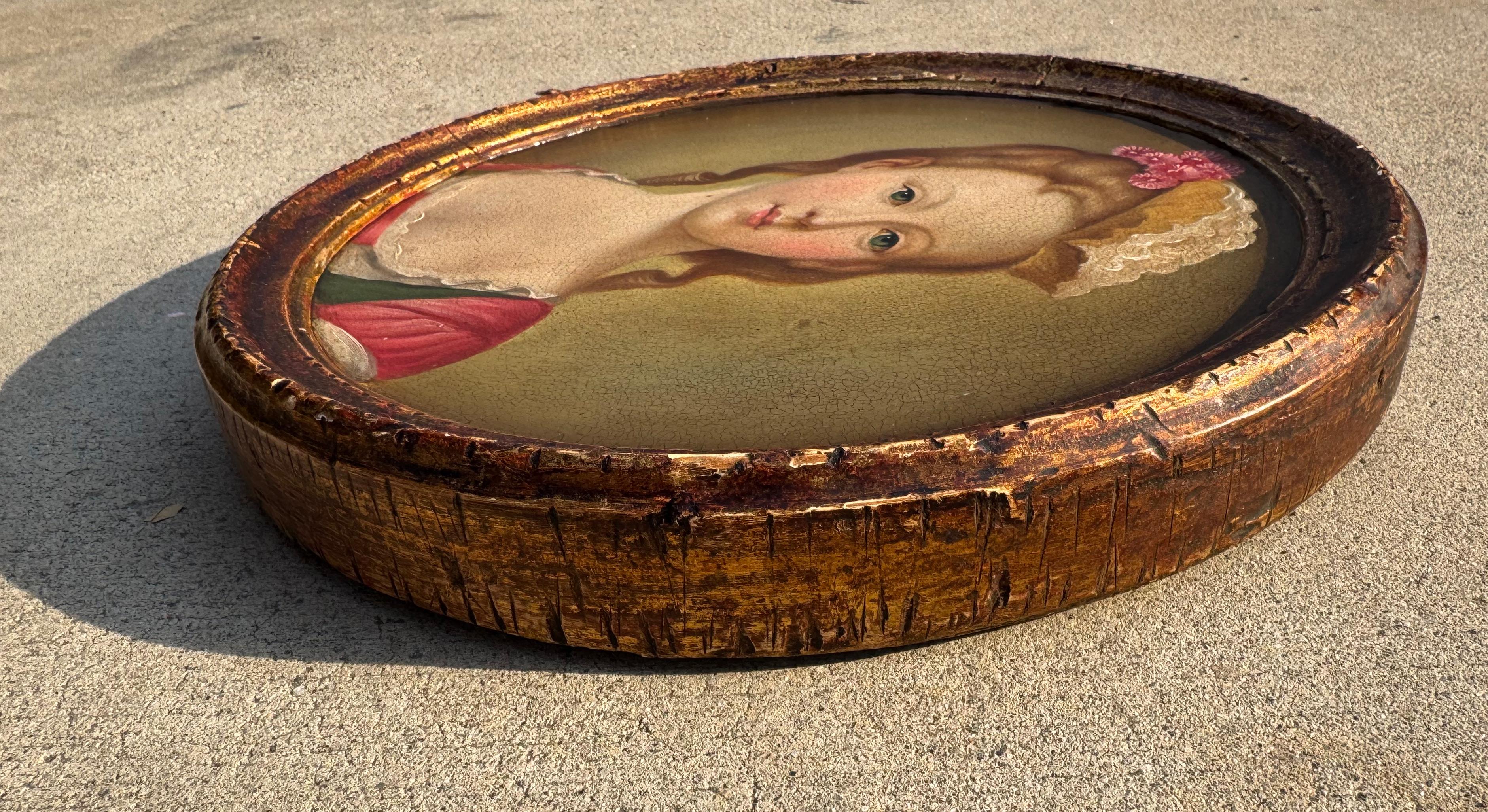 Enchanting Antique Portrait of a Courtisane late 18th century painting  on wood For Sale 3