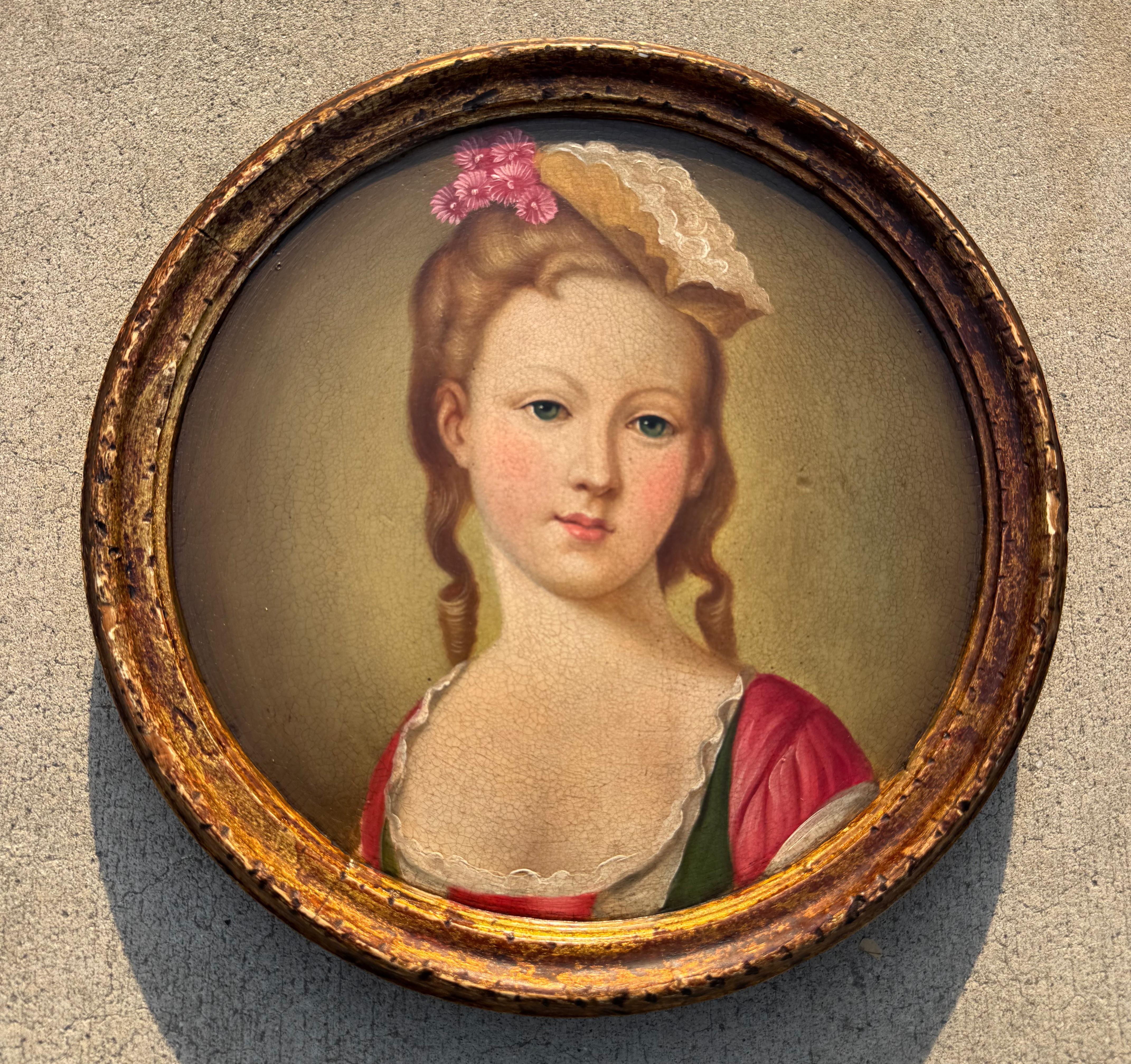 Louis XVI Enchanting Antique Portrait of a Courtisane late 18th century painting  on wood For Sale
