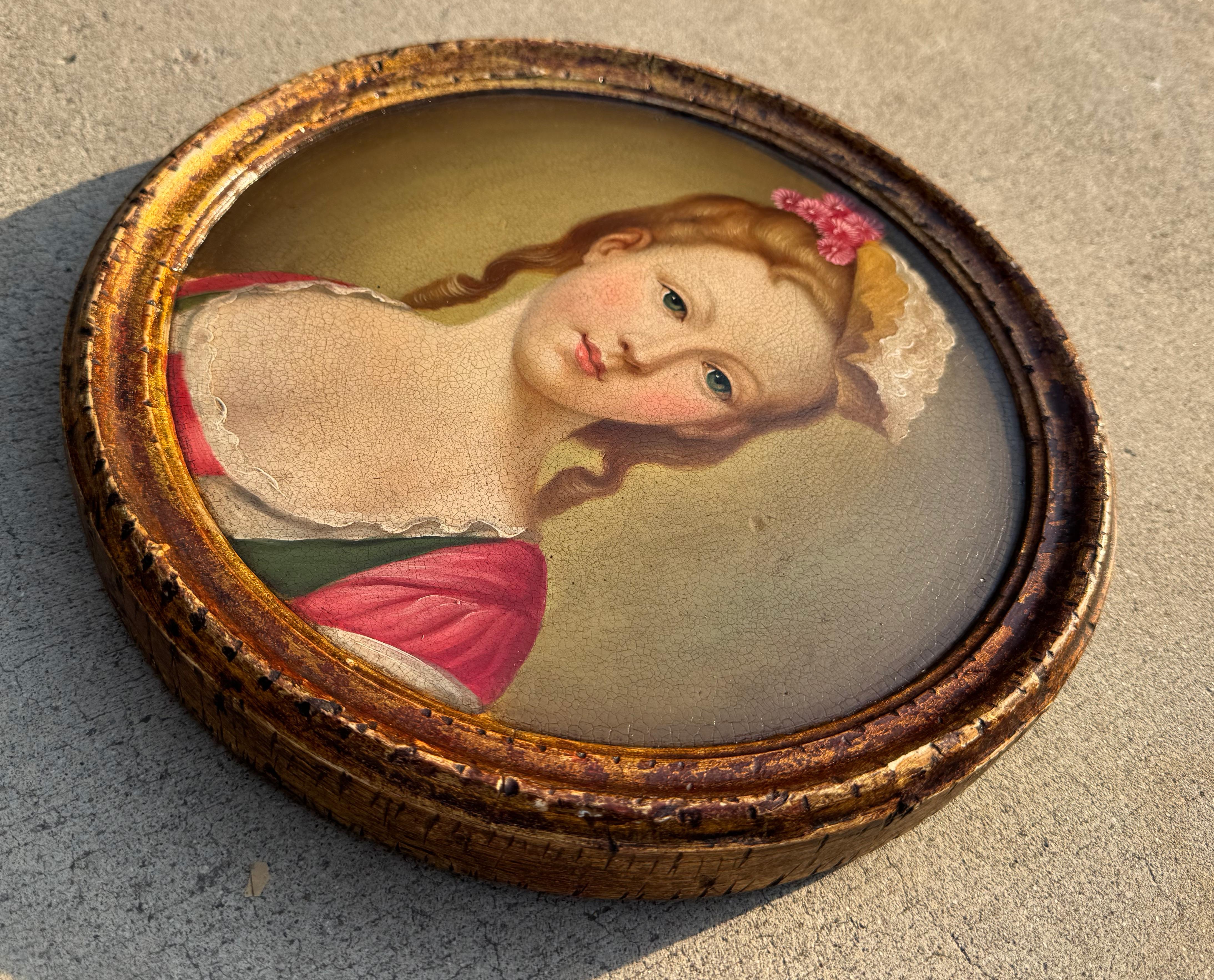 Italian Enchanting Antique Portrait of a Courtisane late 18th century painting  on wood For Sale