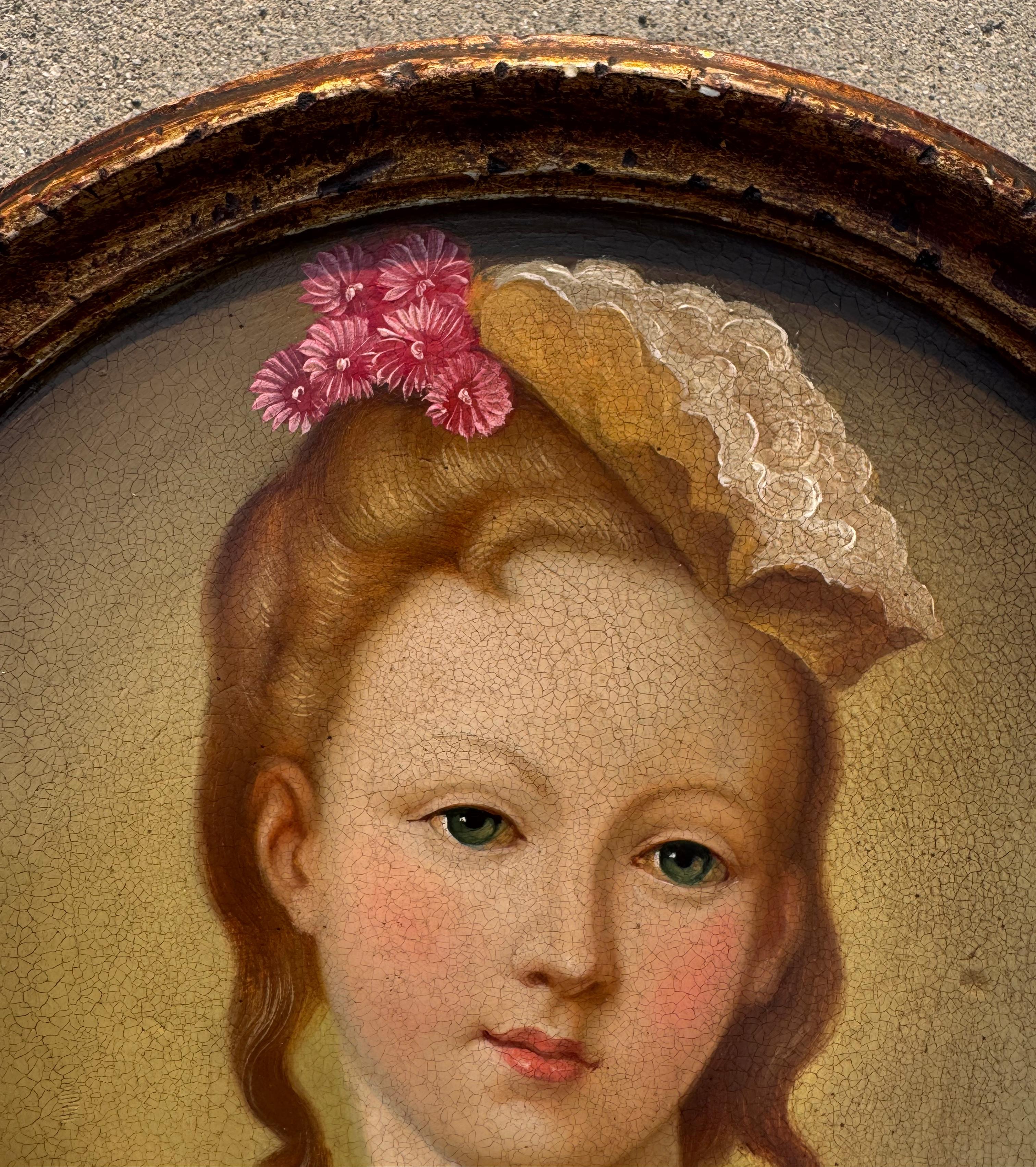 18th Century Enchanting Antique Portrait of a Courtisane late 18th century painting  on wood For Sale