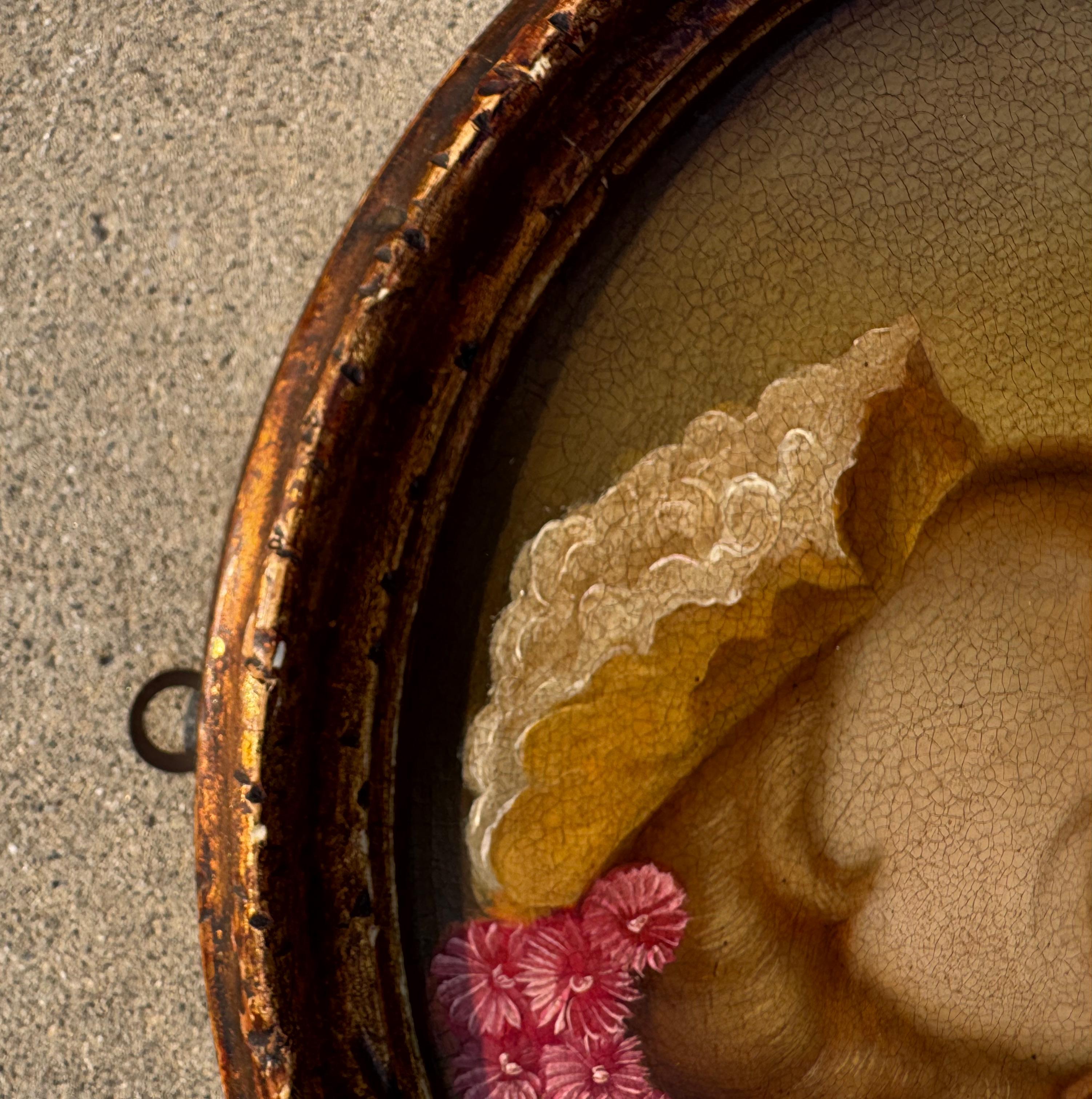 Enchanting Antique Portrait of a Courtisane late 18th century painting  on wood For Sale 1