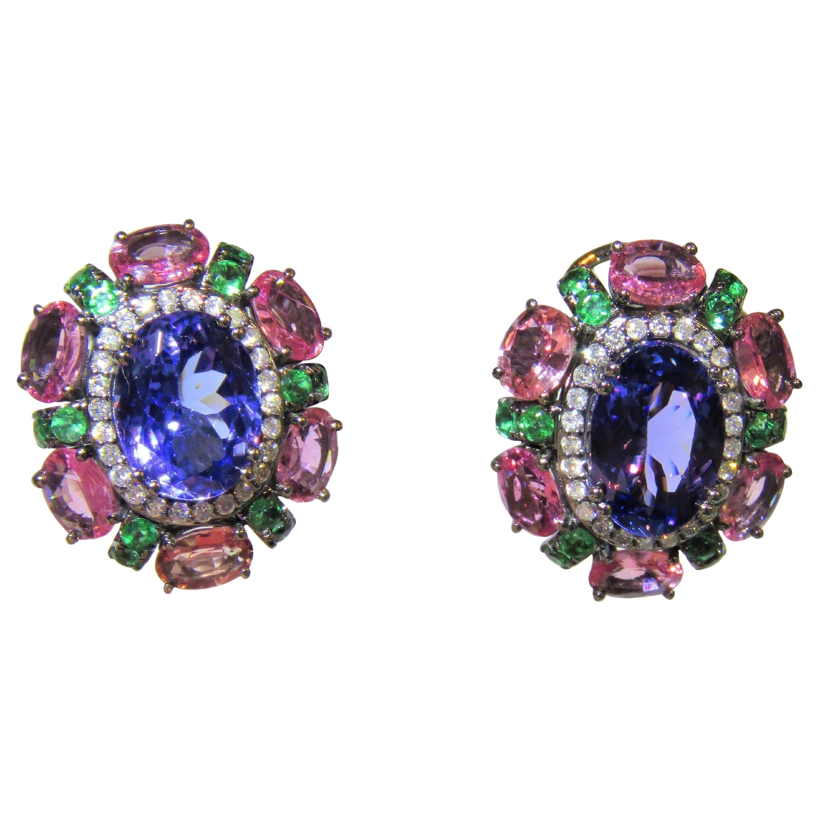 Exqusite 18KT Gold Magnificent Rare 13CT Fancy Tanzanite Pink Sapphire Earrings