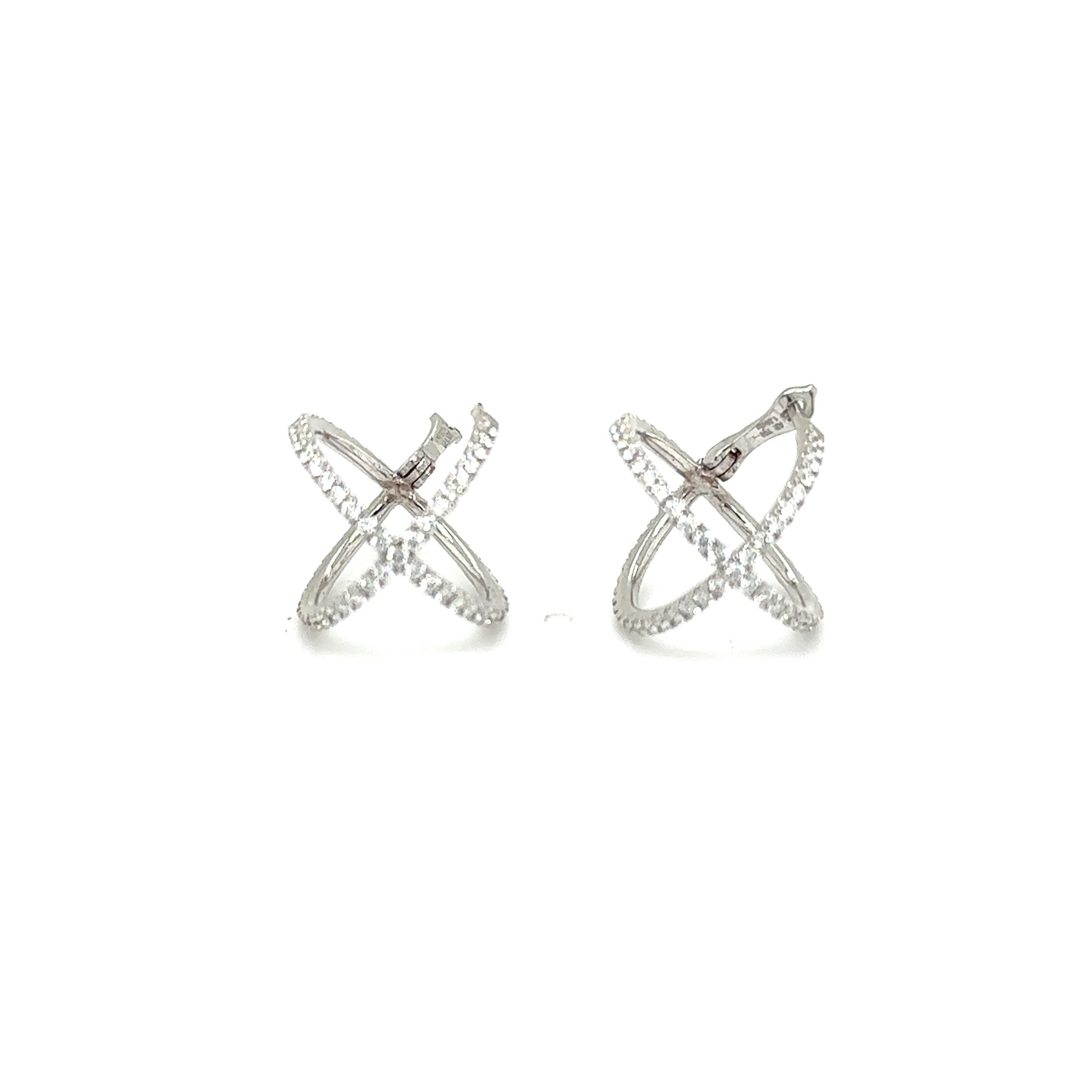Modern EXROUND18 - 18K White Gold Round X Hoop Earrings For Sale
