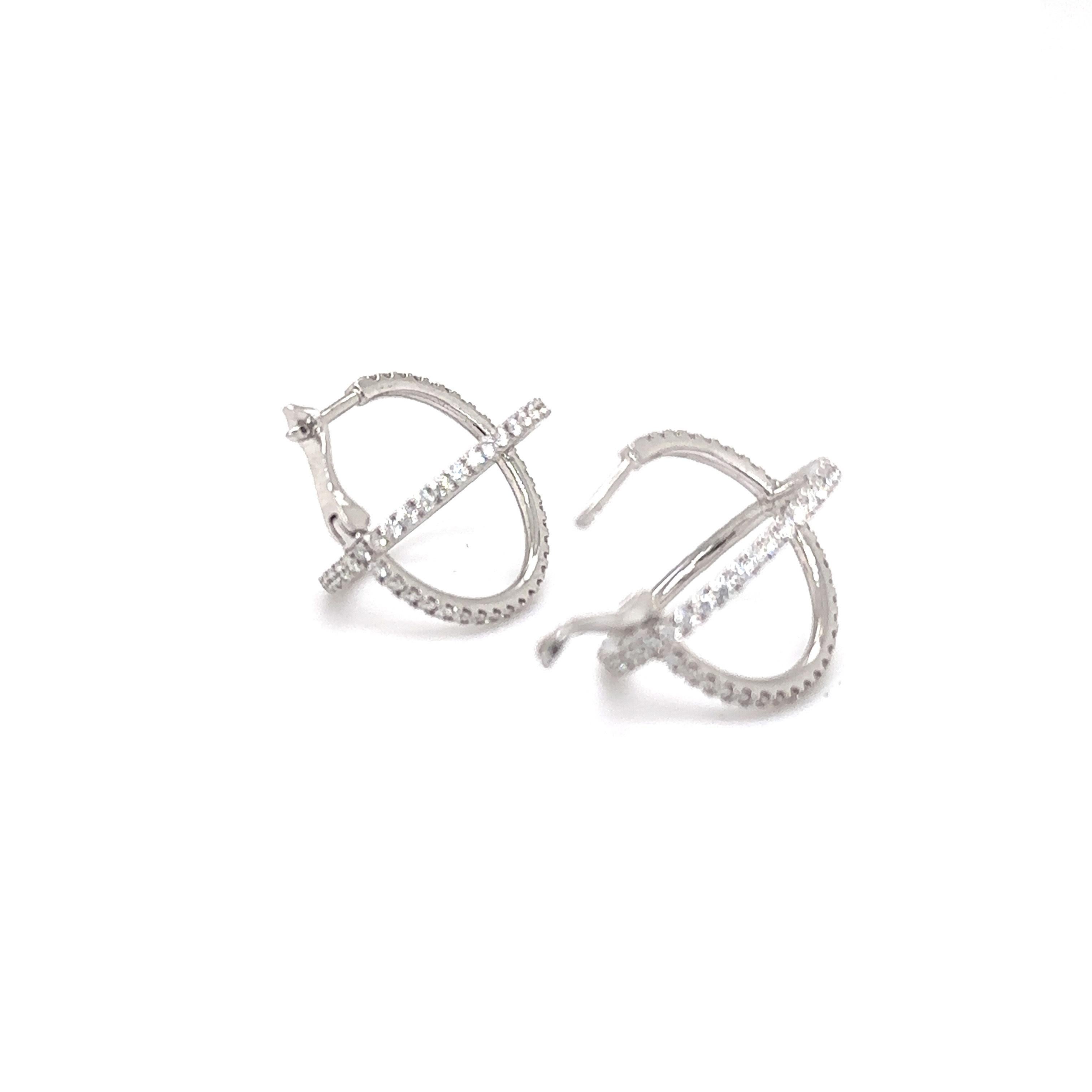 EXROUND18 - 18K White Gold Round X Hoop Earrings For Sale 1