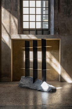 Contemporary Metal Shelf Sculpted with Natural Form Grey Stone by Niclas Wolf