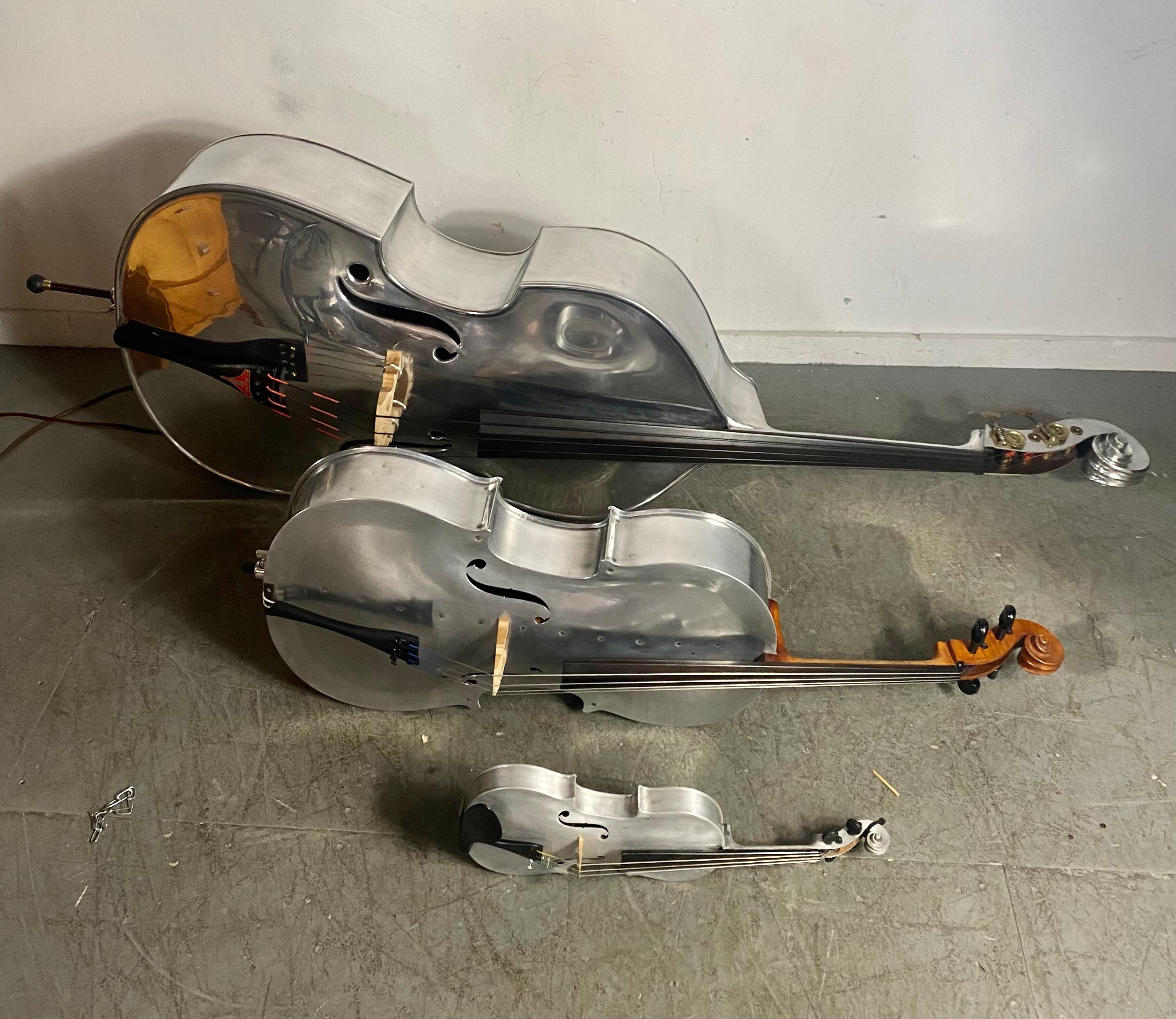 Art Deco Exstremely Rare Collection Alcoa Aluminum String Instruments, Bass, Cello, Violin For Sale