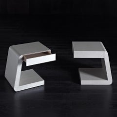 Extend Set of 2-Side Table with White Genuine Leather