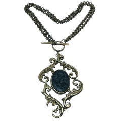 EXTASIA signed vintage bronze gold tone black cameo designer necklace