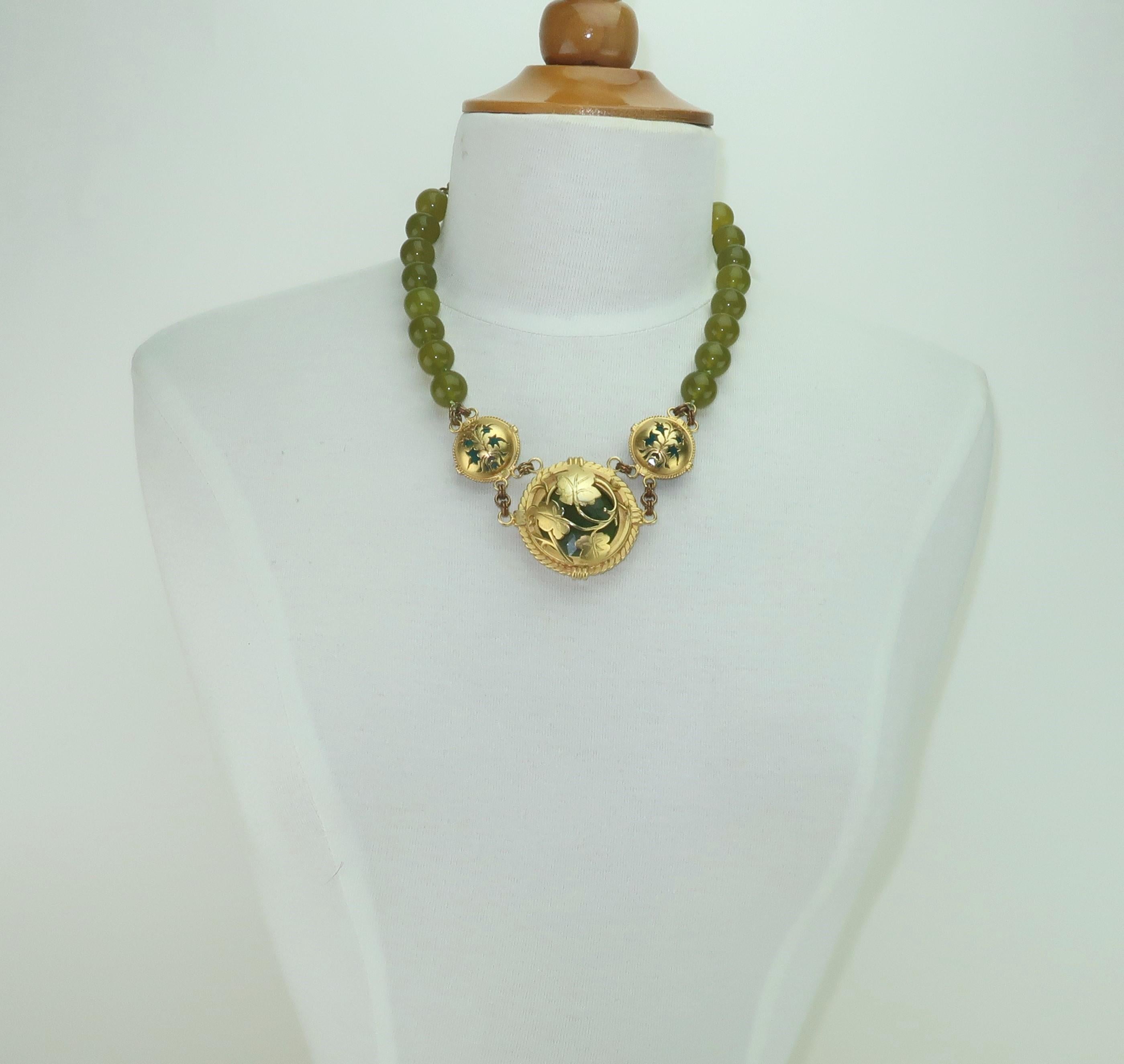 EXTASIA Victorian Inspired Classical Green Glass Intaglio Necklace, 1990’s 6