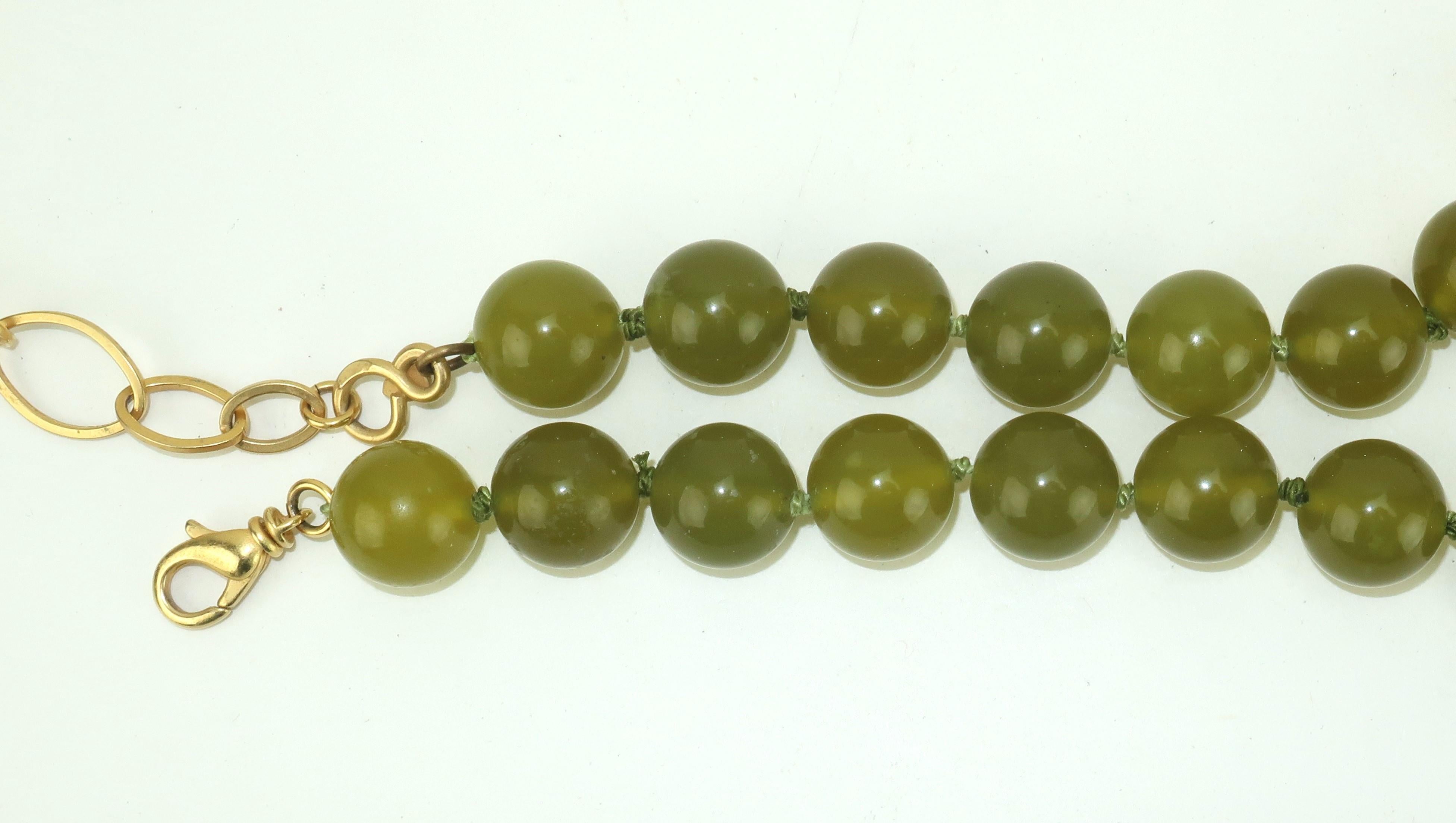EXTASIA Victorian Inspired Classical Green Glass Intaglio Necklace, 1990’s 1