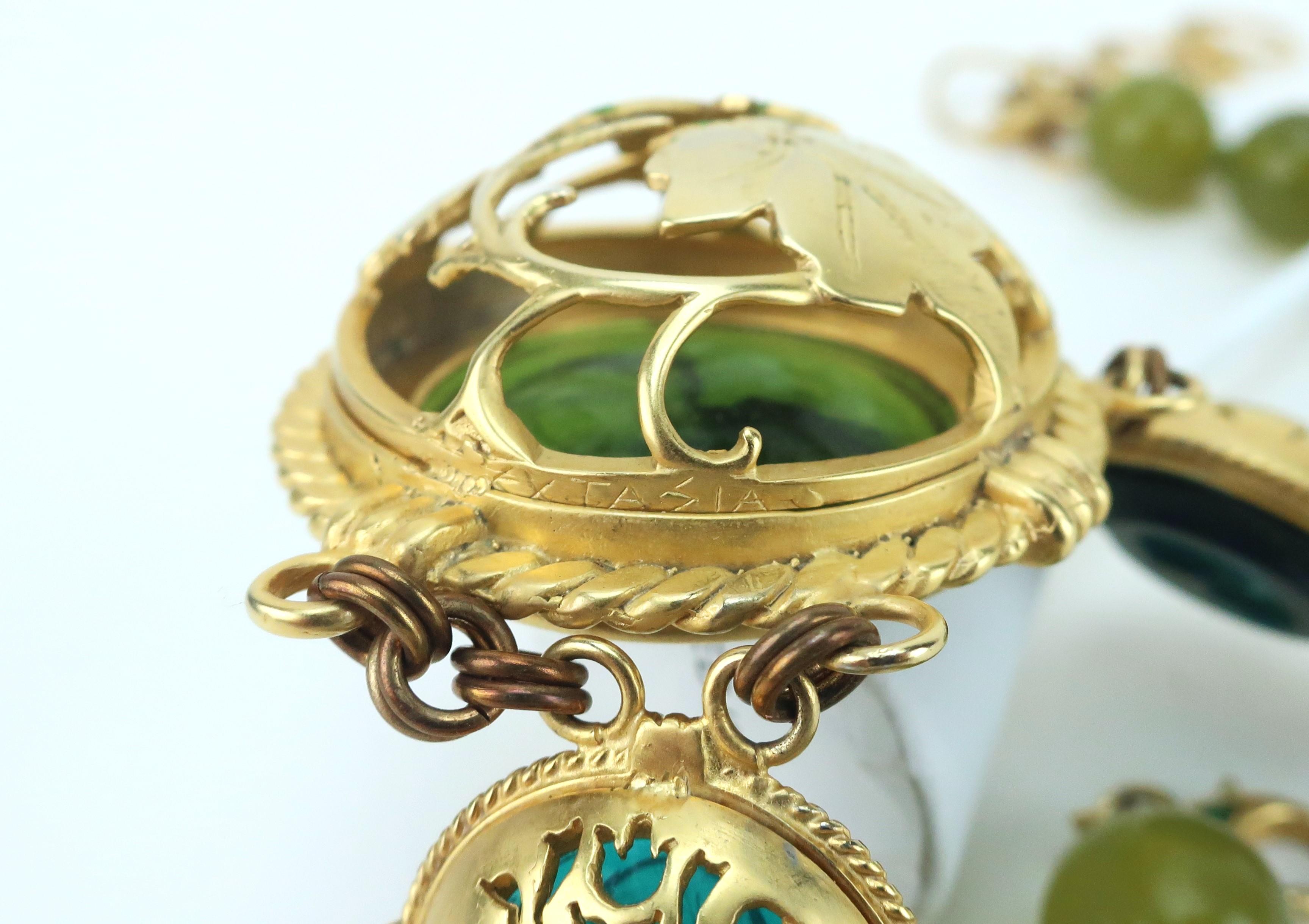 EXTASIA Victorian Inspired Classical Green Glass Intaglio Necklace, 1990’s 3