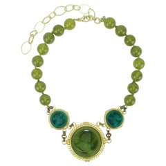 EXTASIA Victorian Inspired Classical Green Glass Intaglio Necklace, 1990’s