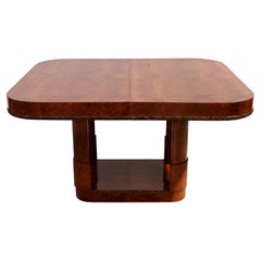 Extedable French Art Deco Dining Table in Thuja with Floral Carving, circa 1930
