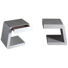Extend Set of 2-Side Table with White Genuine Leather