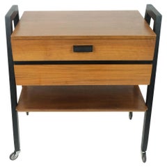 CARRELLO DA CUCIRE estensibile anni '60 metà secolo Scatola da cucito in noce e laccato nero w