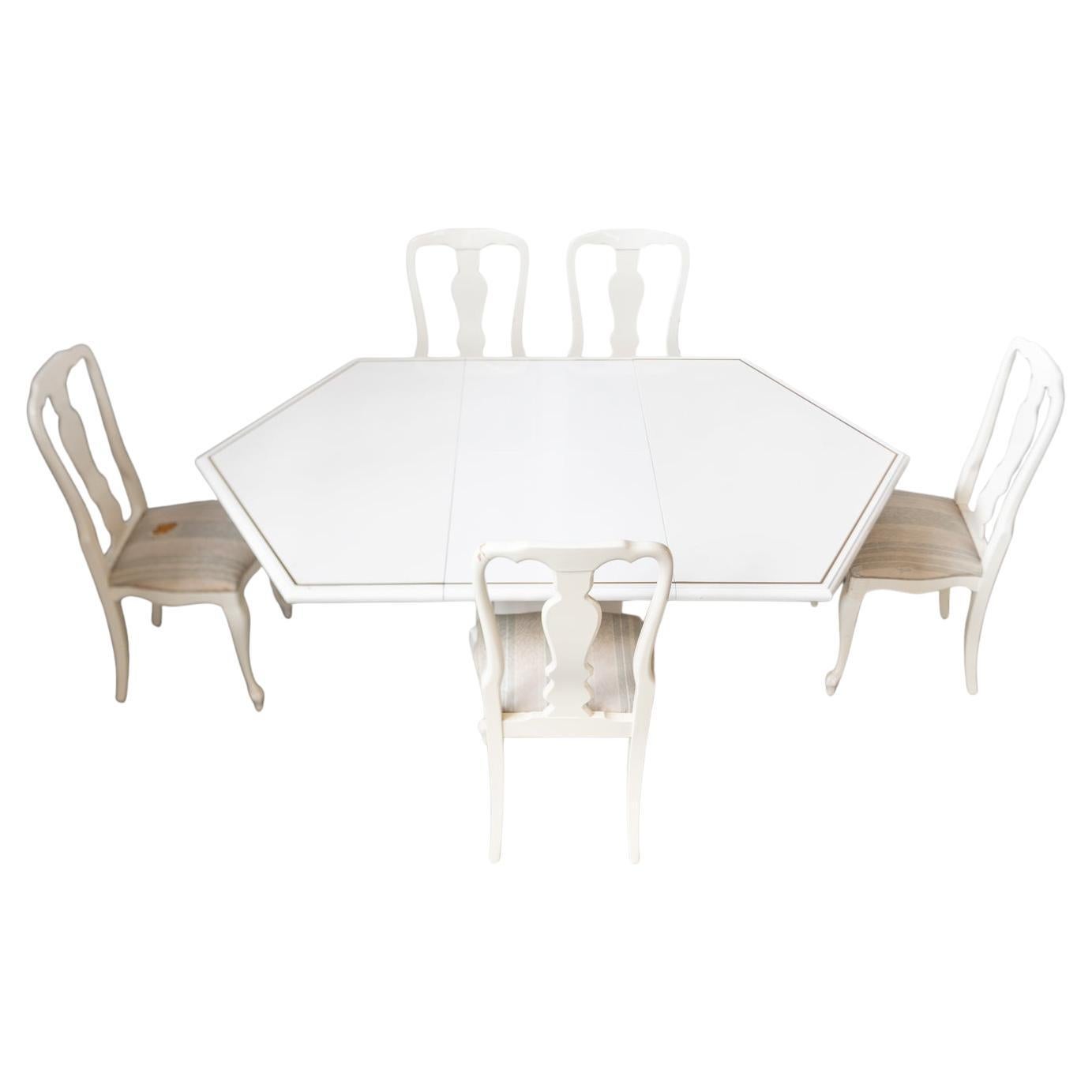 Extendable 1980s Mario Sabot Dining Table with 5 Lacquered White Chairs