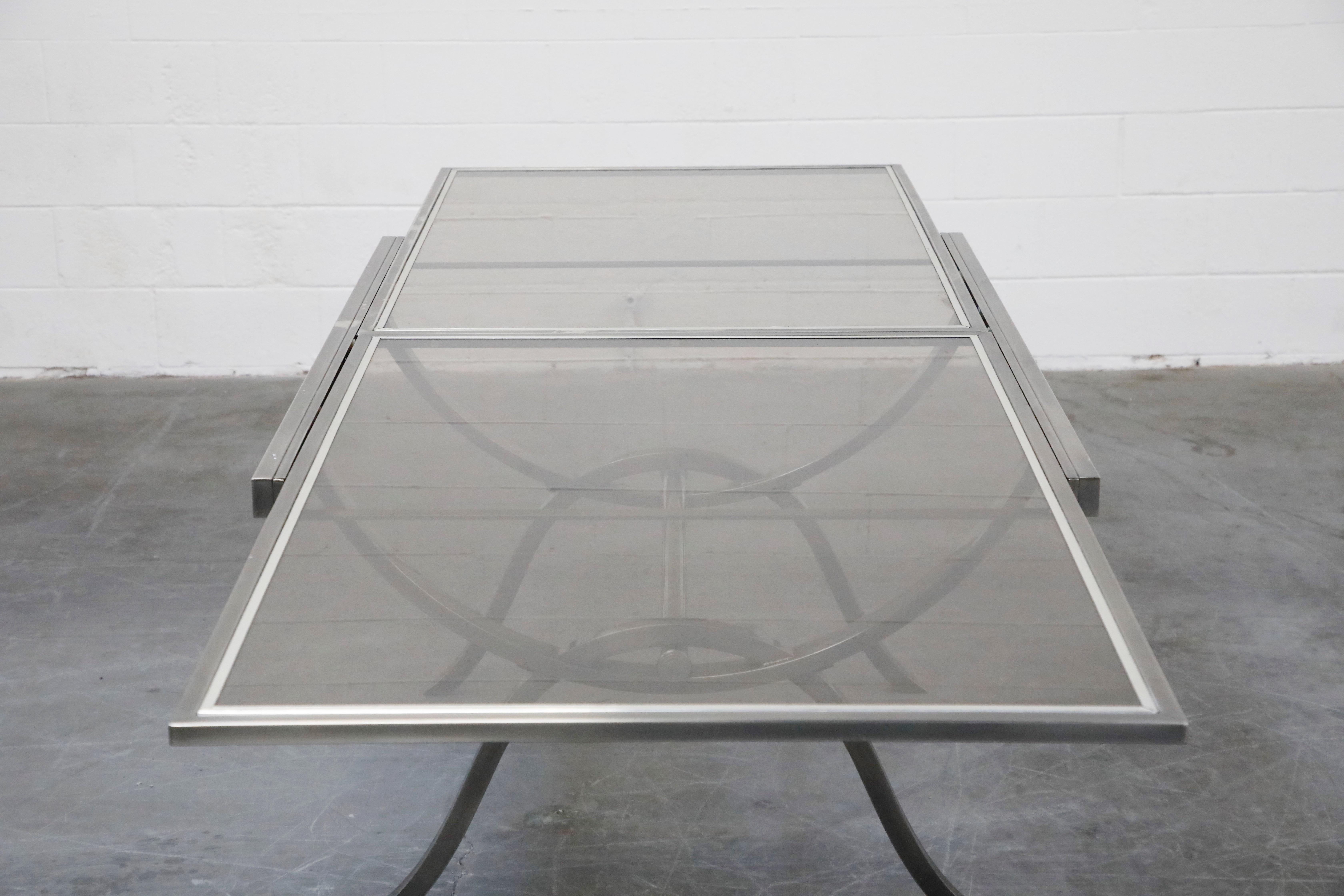 Extendable and Retractable Steel and Glass Dining Table, 1980 4