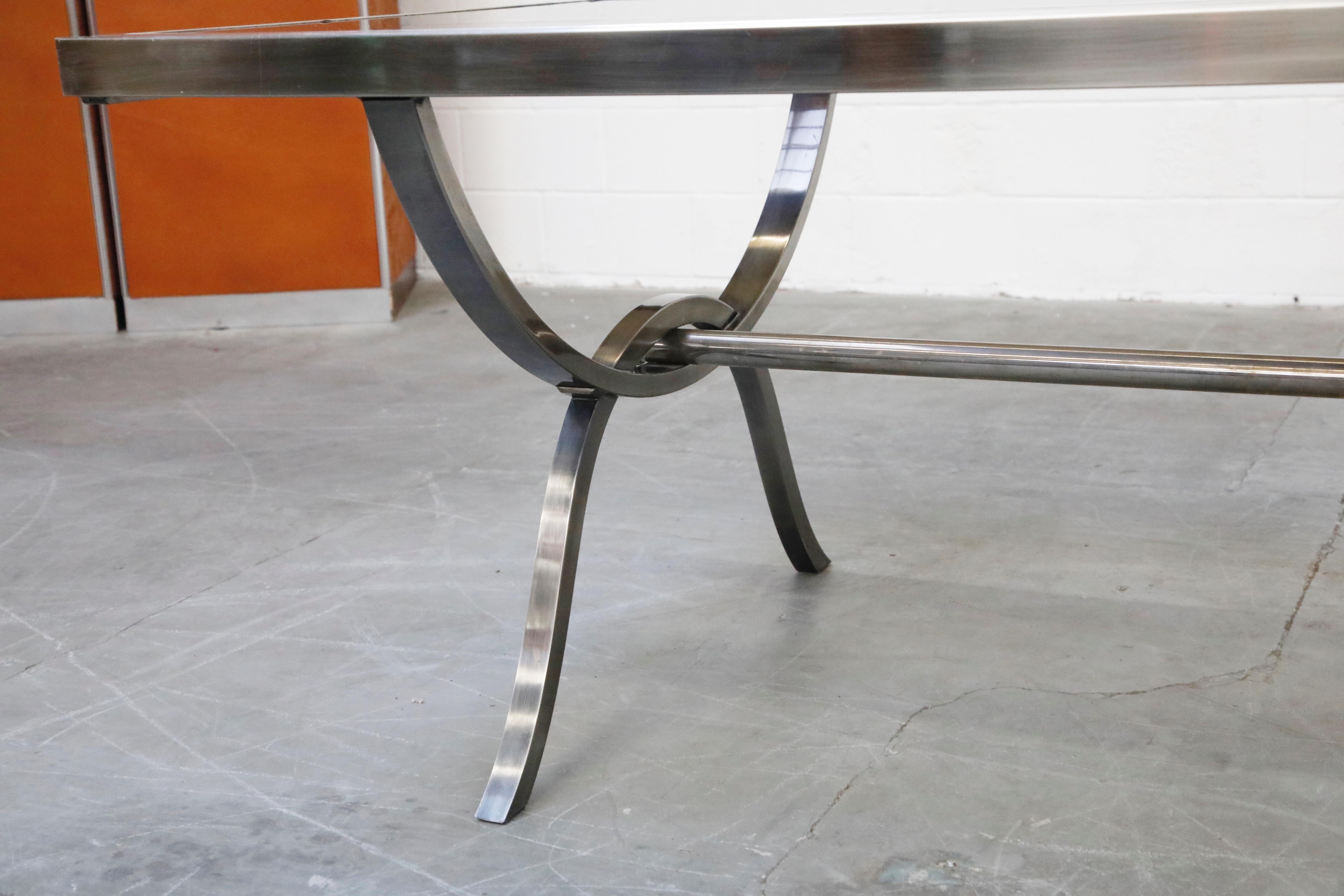 Extendable and Retractable Steel and Glass Dining Table, 1980 6