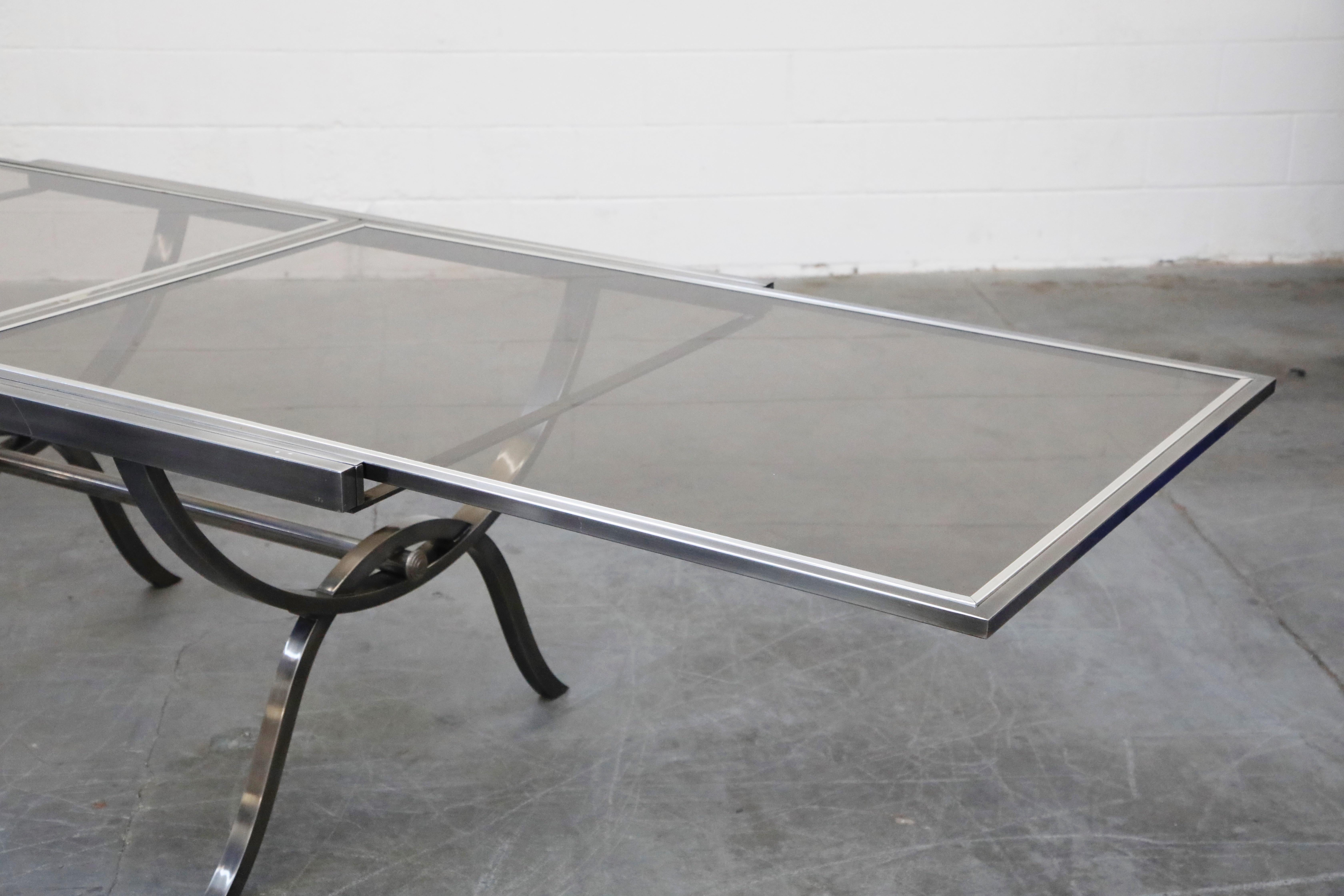 Extendable and Retractable Steel and Glass Dining Table, 1980 9