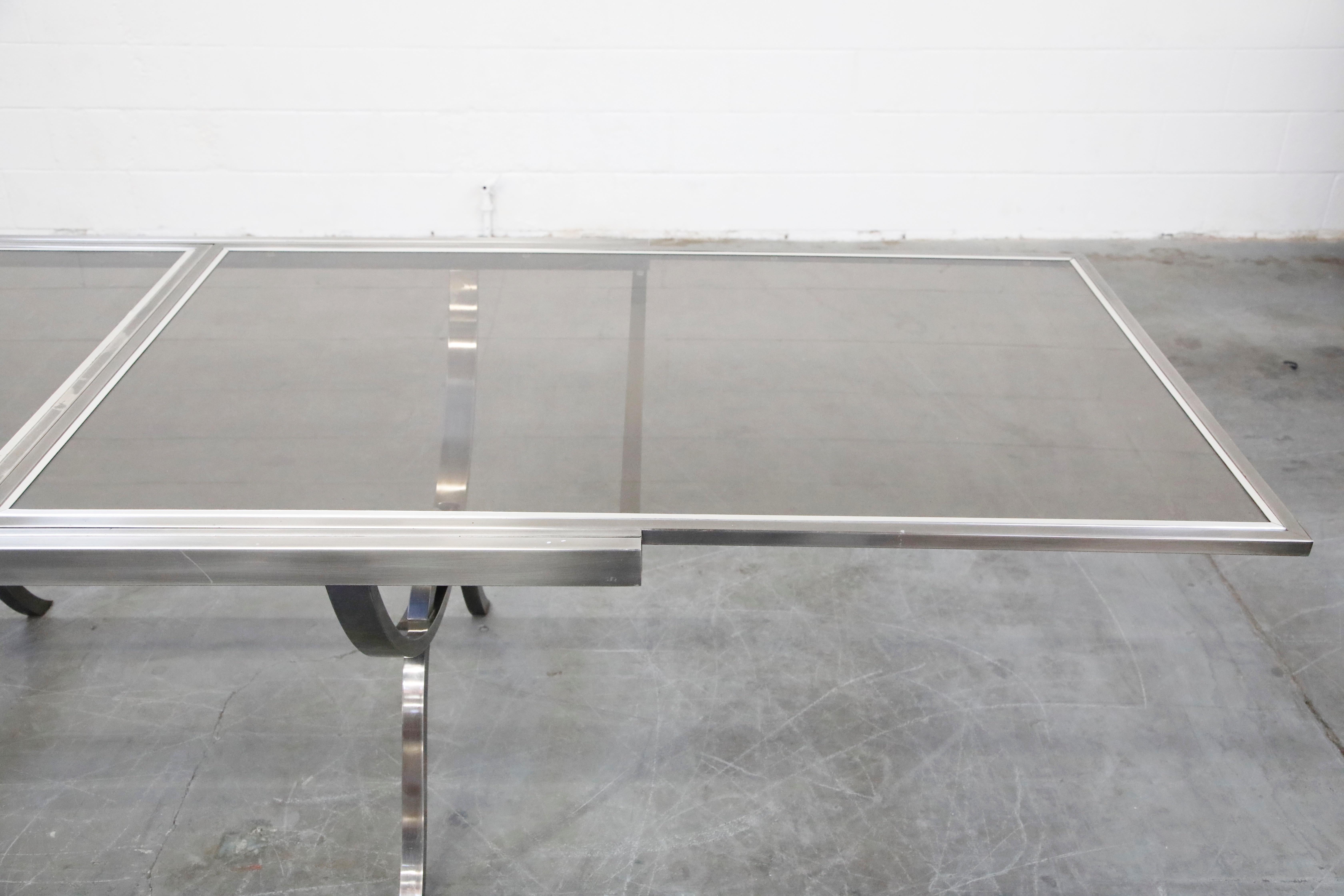 Extendable and Retractable Steel and Glass Dining Table, 1980 11