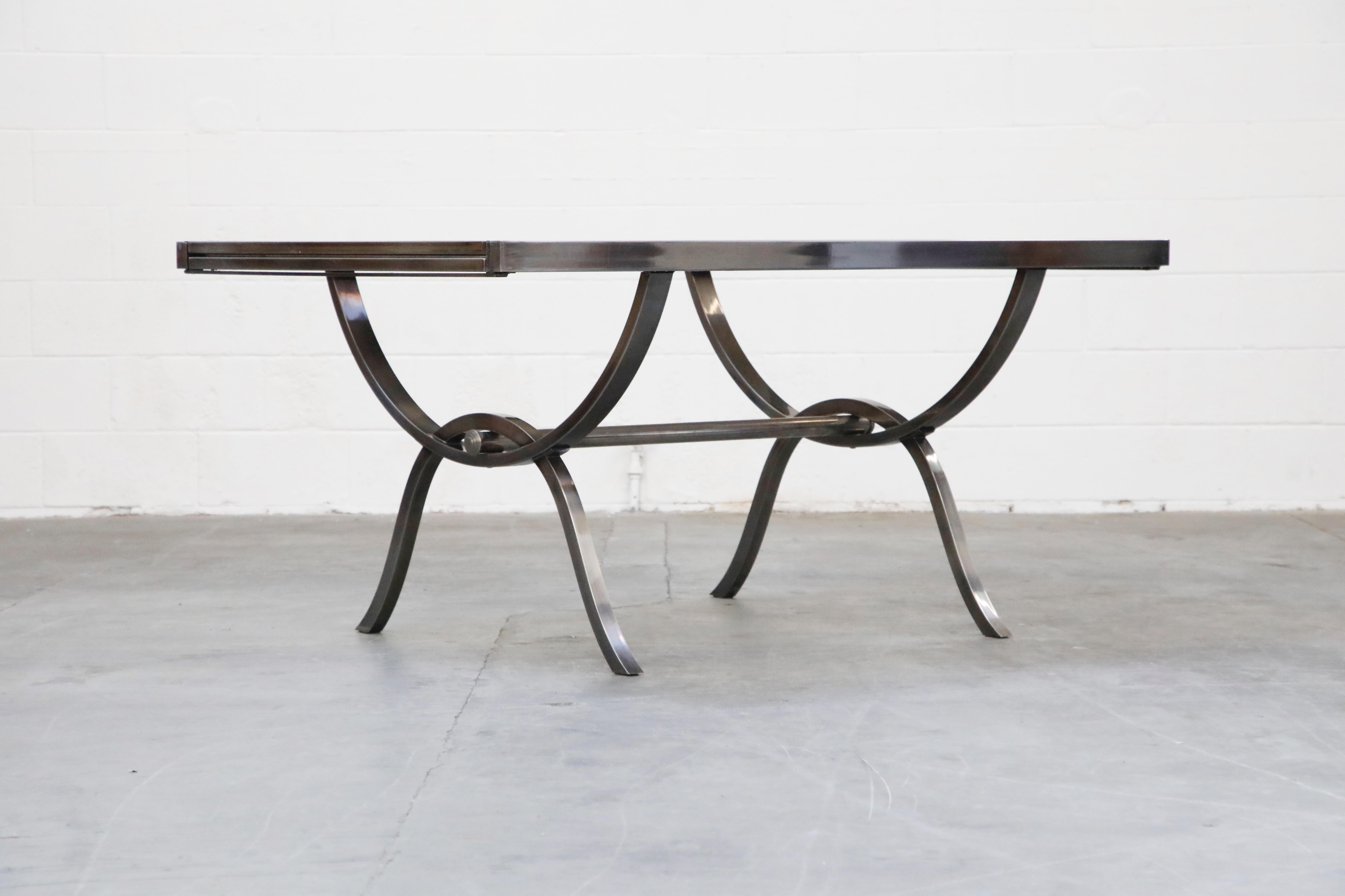 Post-Modern Extendable and Retractable Steel and Glass Dining Table, 1980