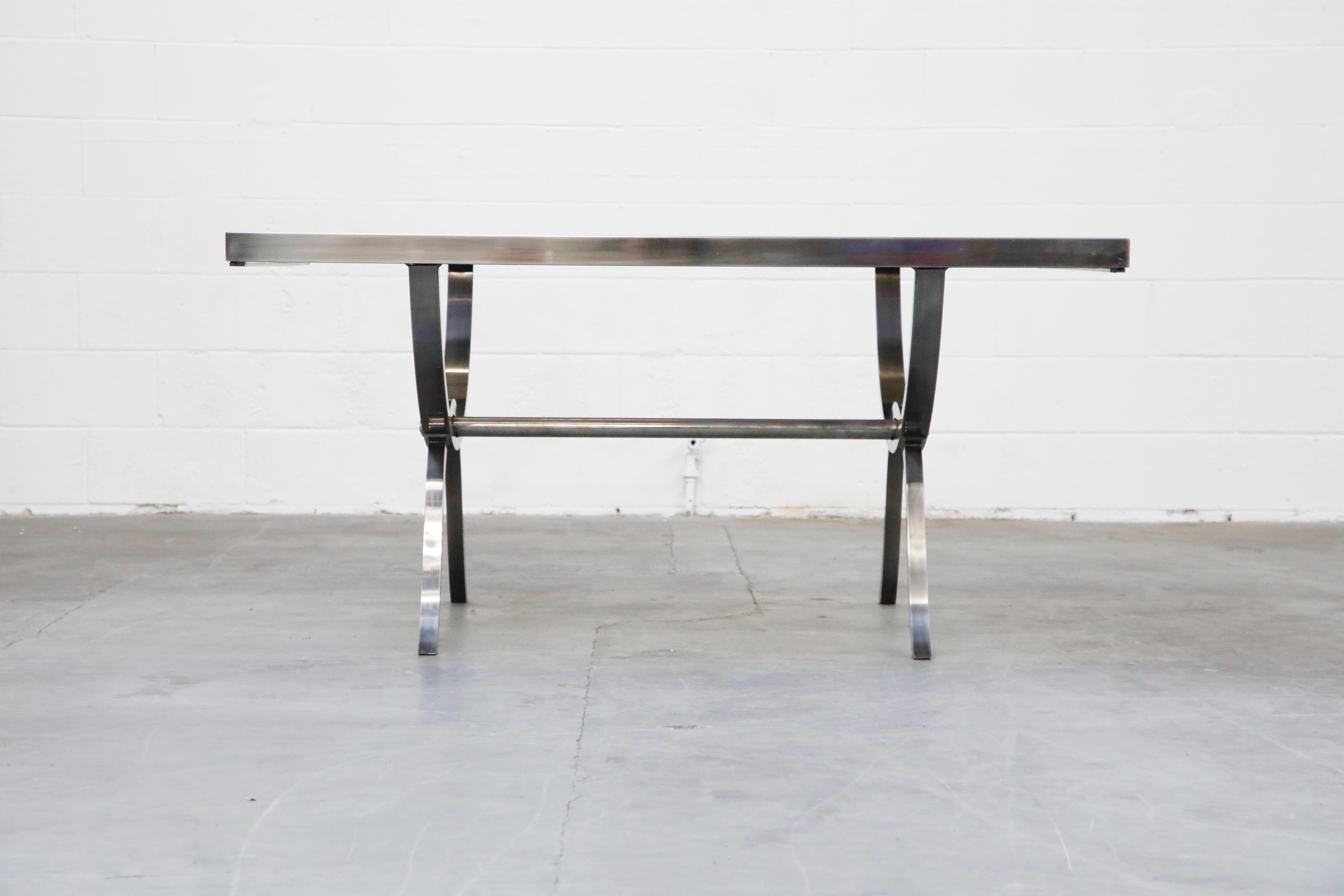 Late 20th Century Extendable and Retractable Steel and Glass Dining Table, 1980