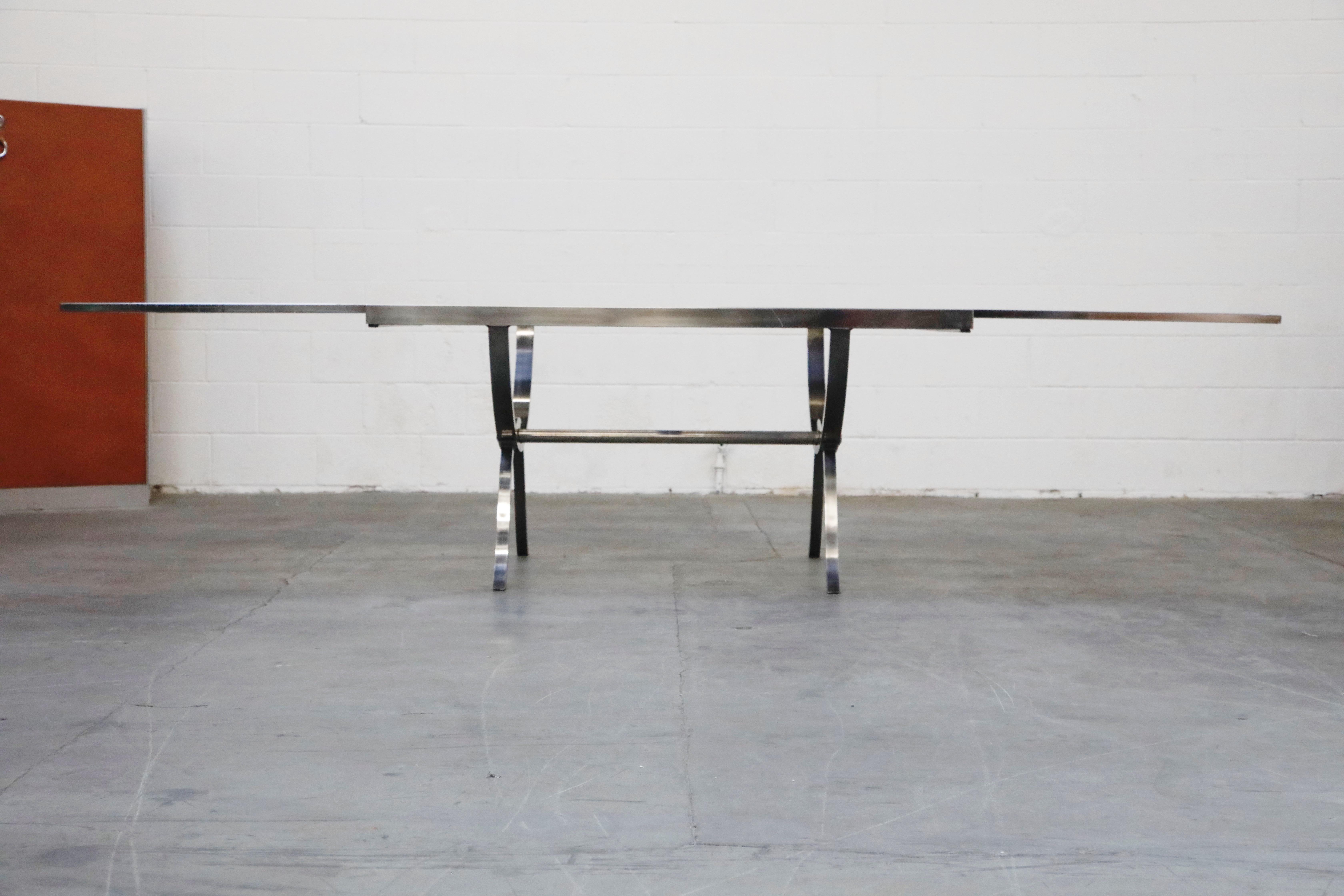Extendable and Retractable Steel and Glass Dining Table, 1980 1