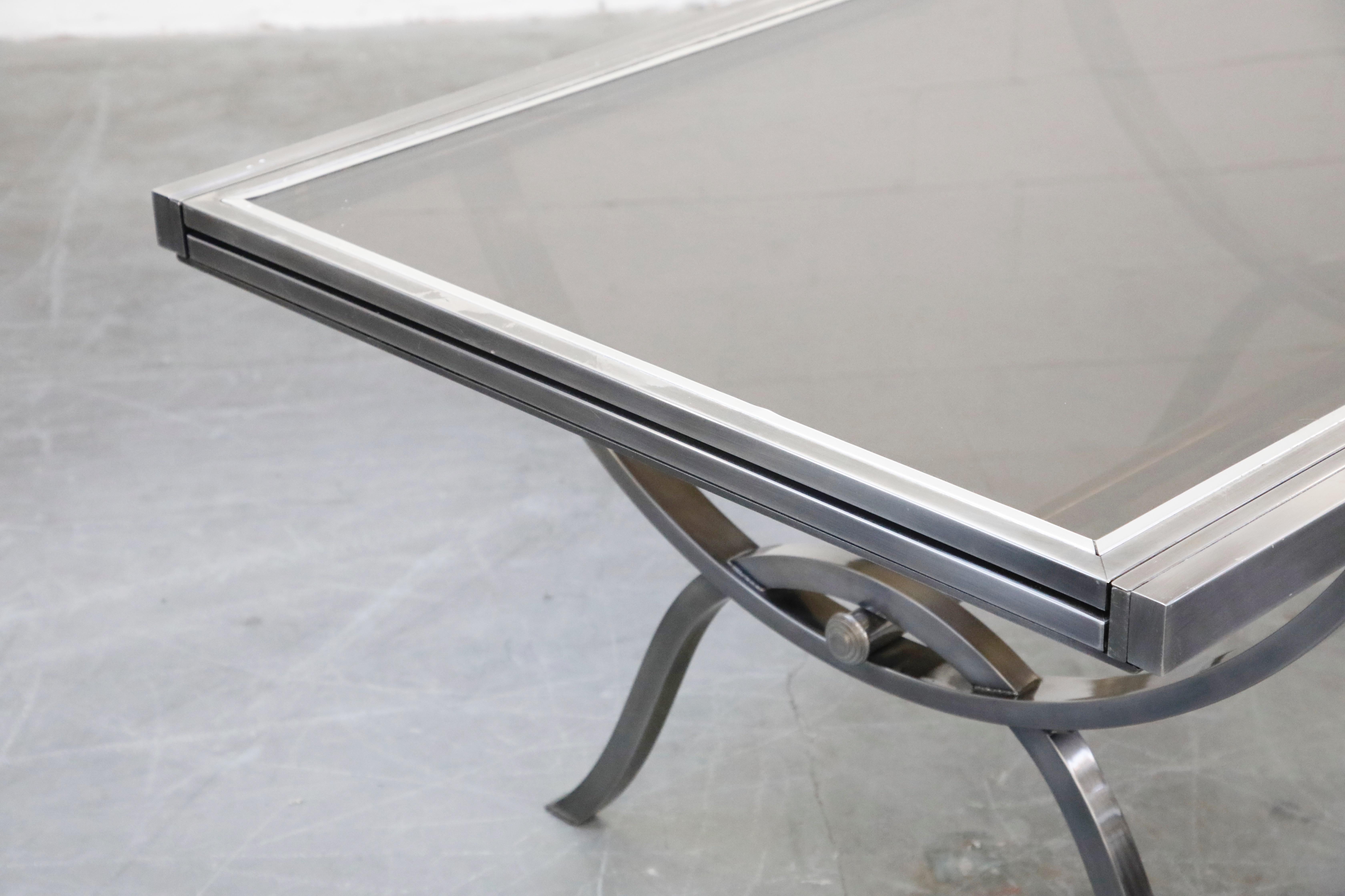 Extendable and Retractable Steel and Glass Dining Table, 1980 2