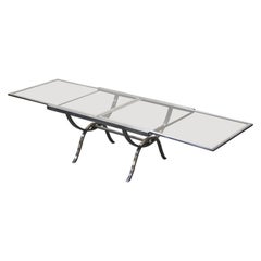 Vintage Extendable and Retractable Steel and Glass Dining Table, 1980