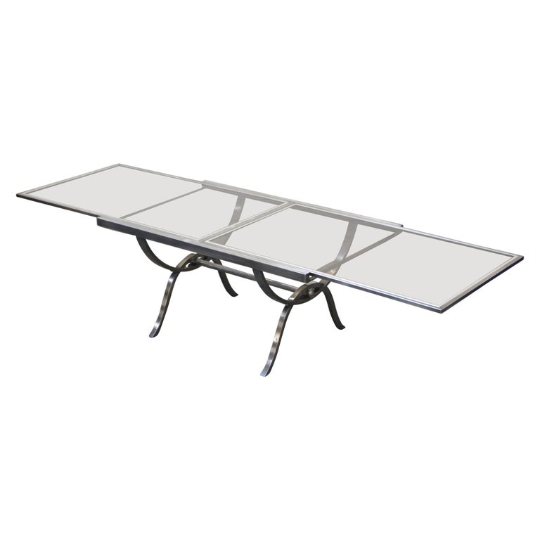 Extendable And Retractable Steel And Glass Dining Table 1980 For Sale At 1stdibs
