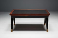 Art Deco Dining Table, Walnut and Brass, Custom Design, Belgium, 1970s