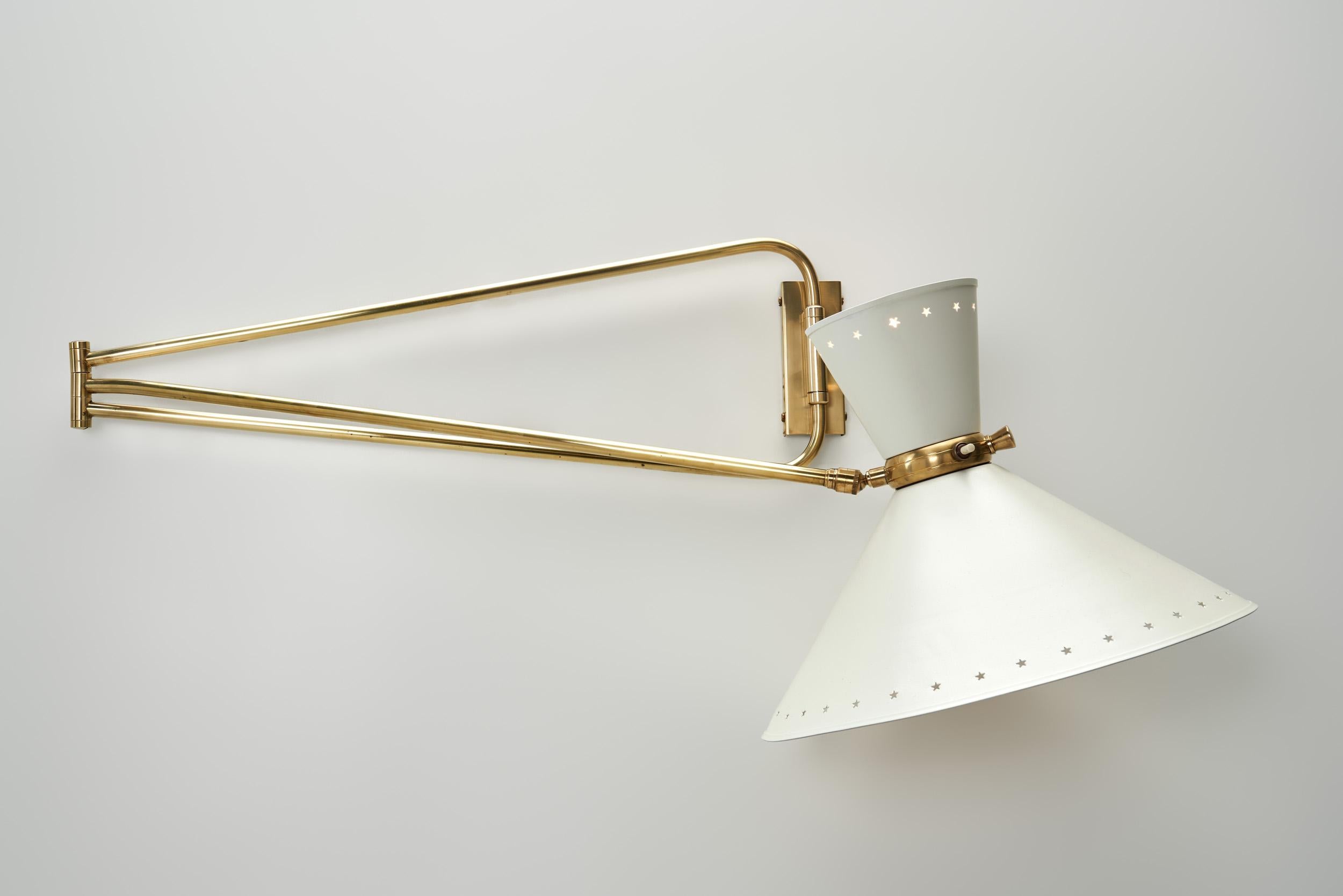 Extendable Brass Wall Lamp in the manner of Robert Mathieu, Europe 1950s For Sale 7