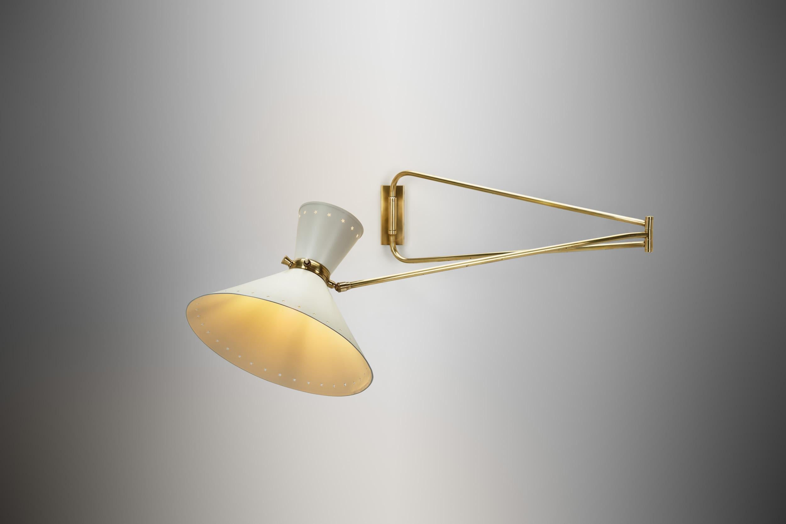 Mid-20th Century Extendable Brass Wall Lamp in the manner of Robert Mathieu, Europe 1950s For Sale