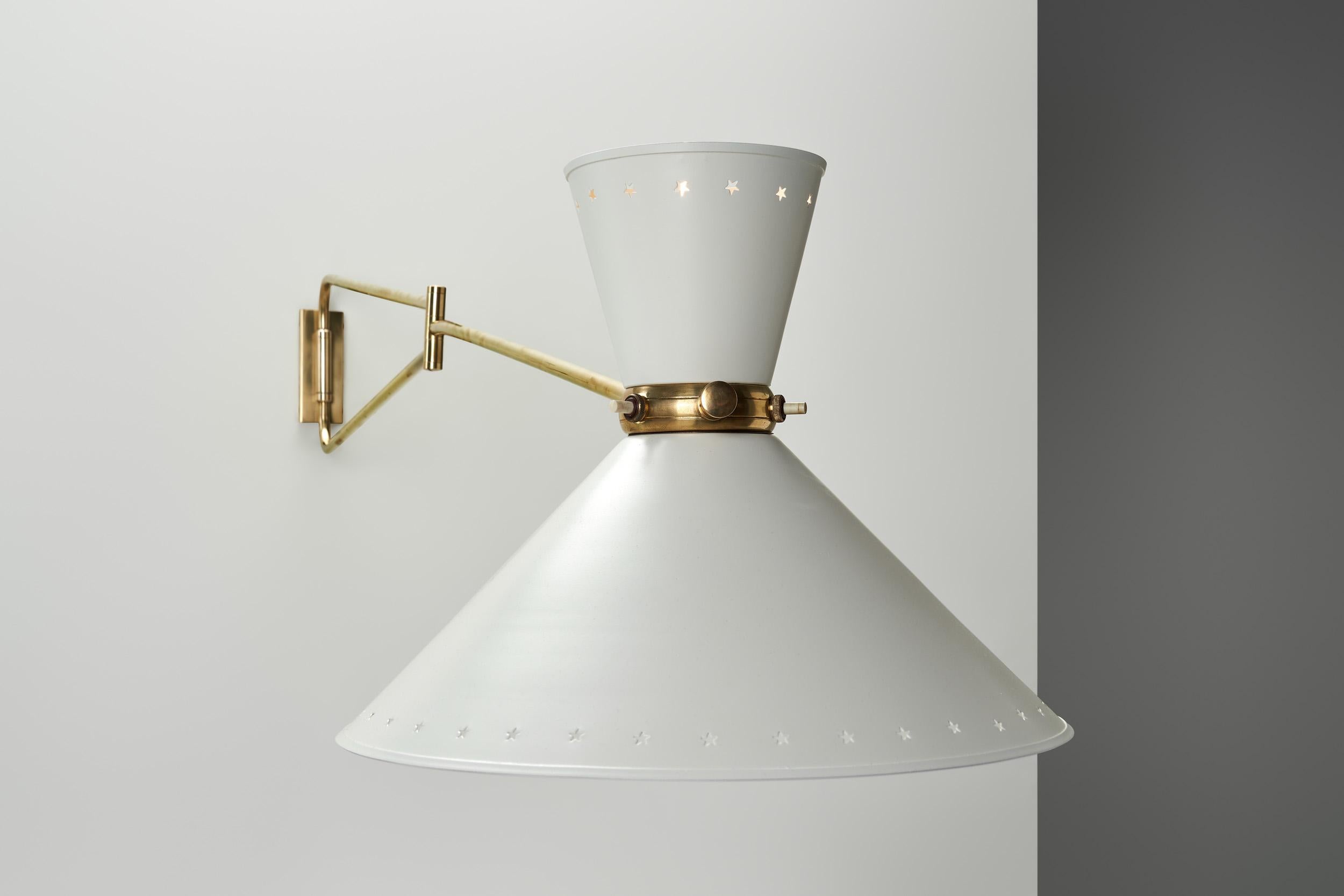 Extendable Brass Wall Lamp in the manner of Robert Mathieu, Europe 1950s For Sale 2
