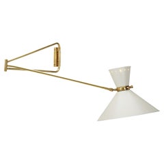 Vintage Extendable Brass Wall Lamp in the manner of Robert Mathieu, Europe 1950s