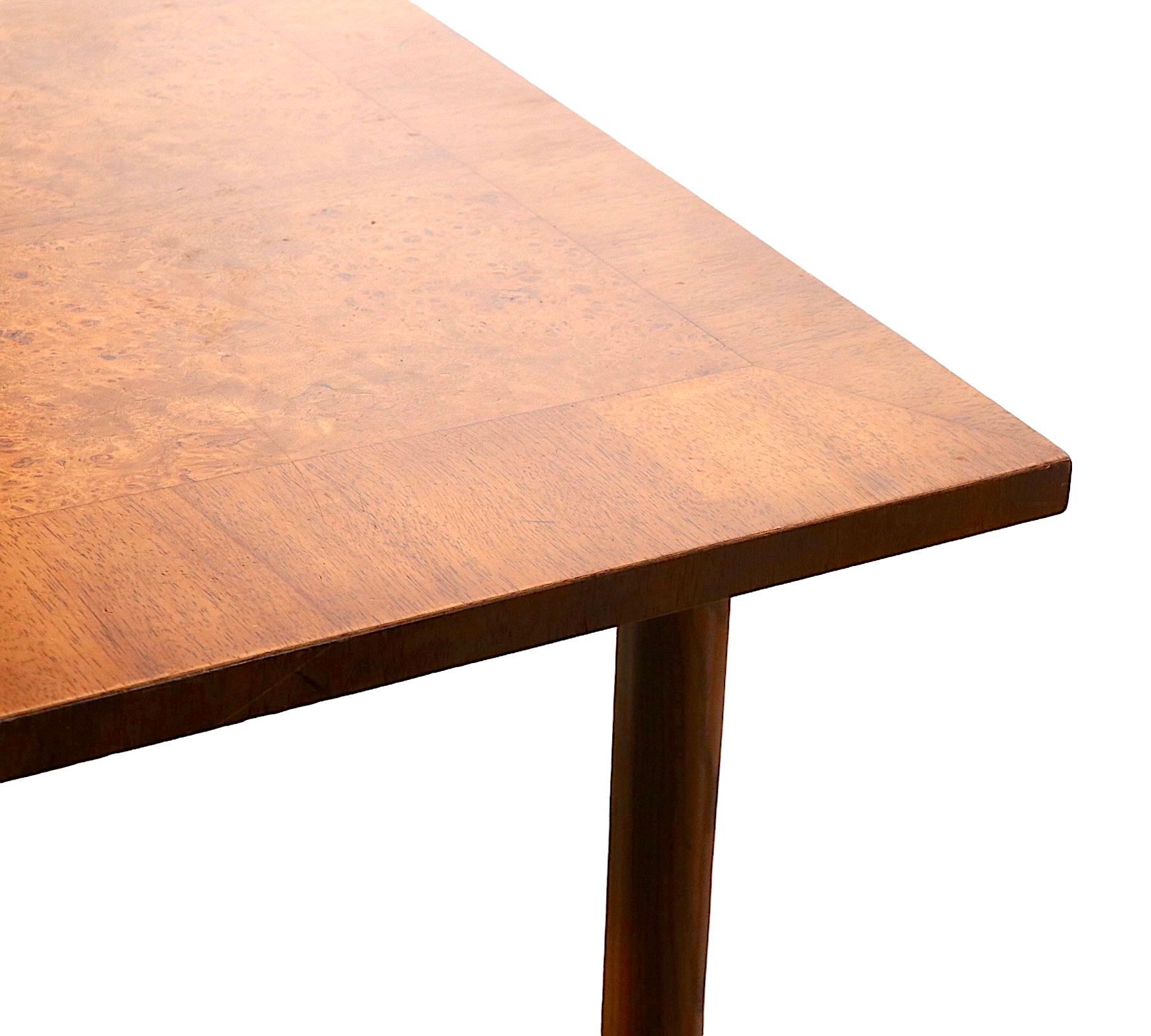 Extendable Burl and Mahogany Top Dining Table with Two Leaves Ca. 1950/1960's 1