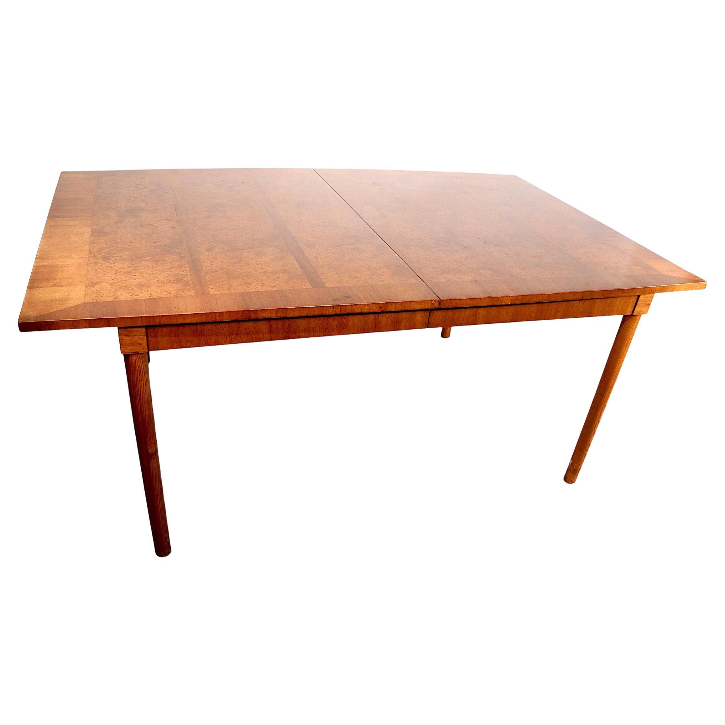 Extendable Burl and Mahogany Top Dining Table with Two Leaves Ca. 1950/1960's 