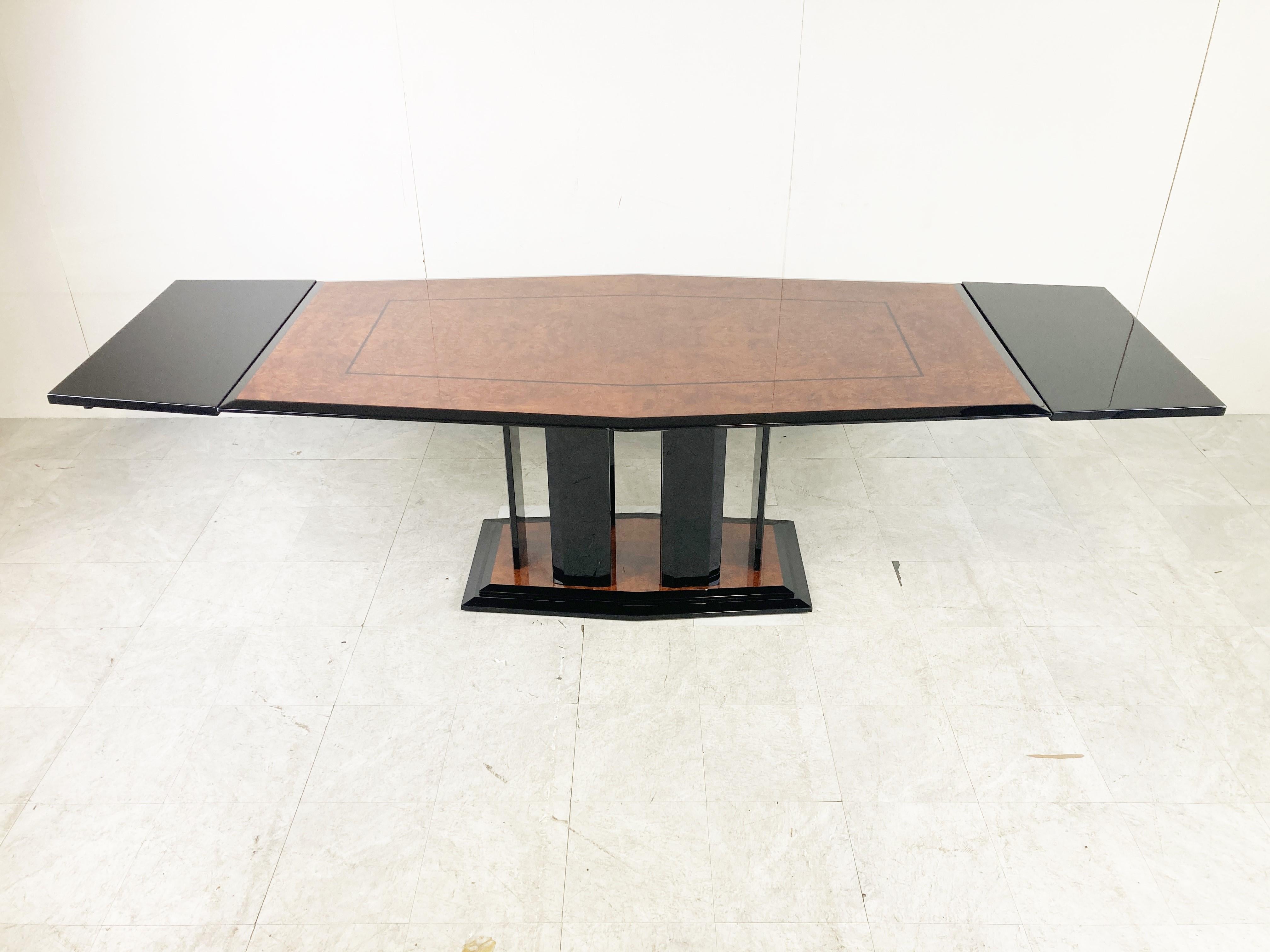 Hollywood Regency Extendable Burl Wood Dining Table by Paul Michel, 1980s For Sale