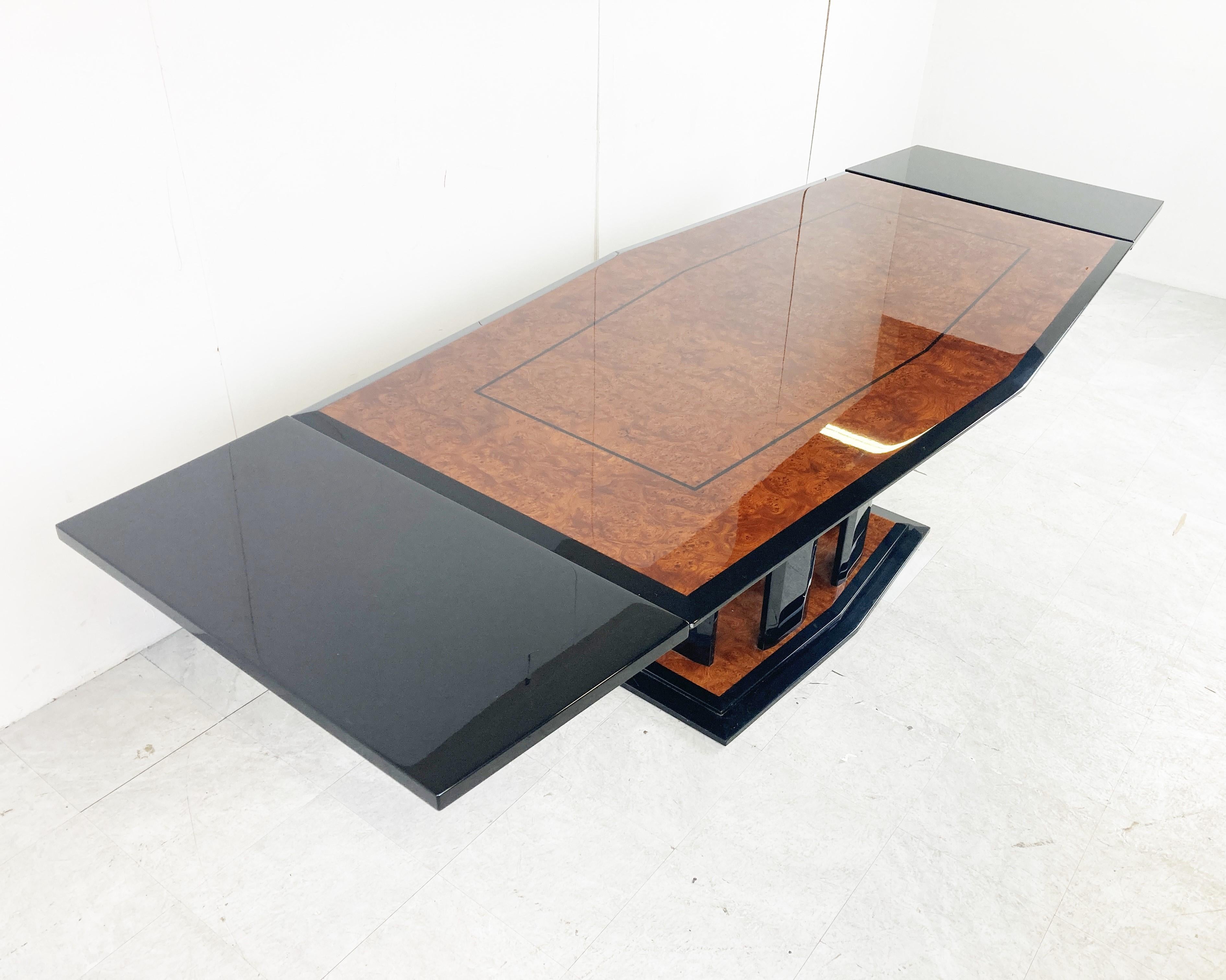 Extendable Burl Wood Dining Table by Paul Michel, 1980s For Sale 1