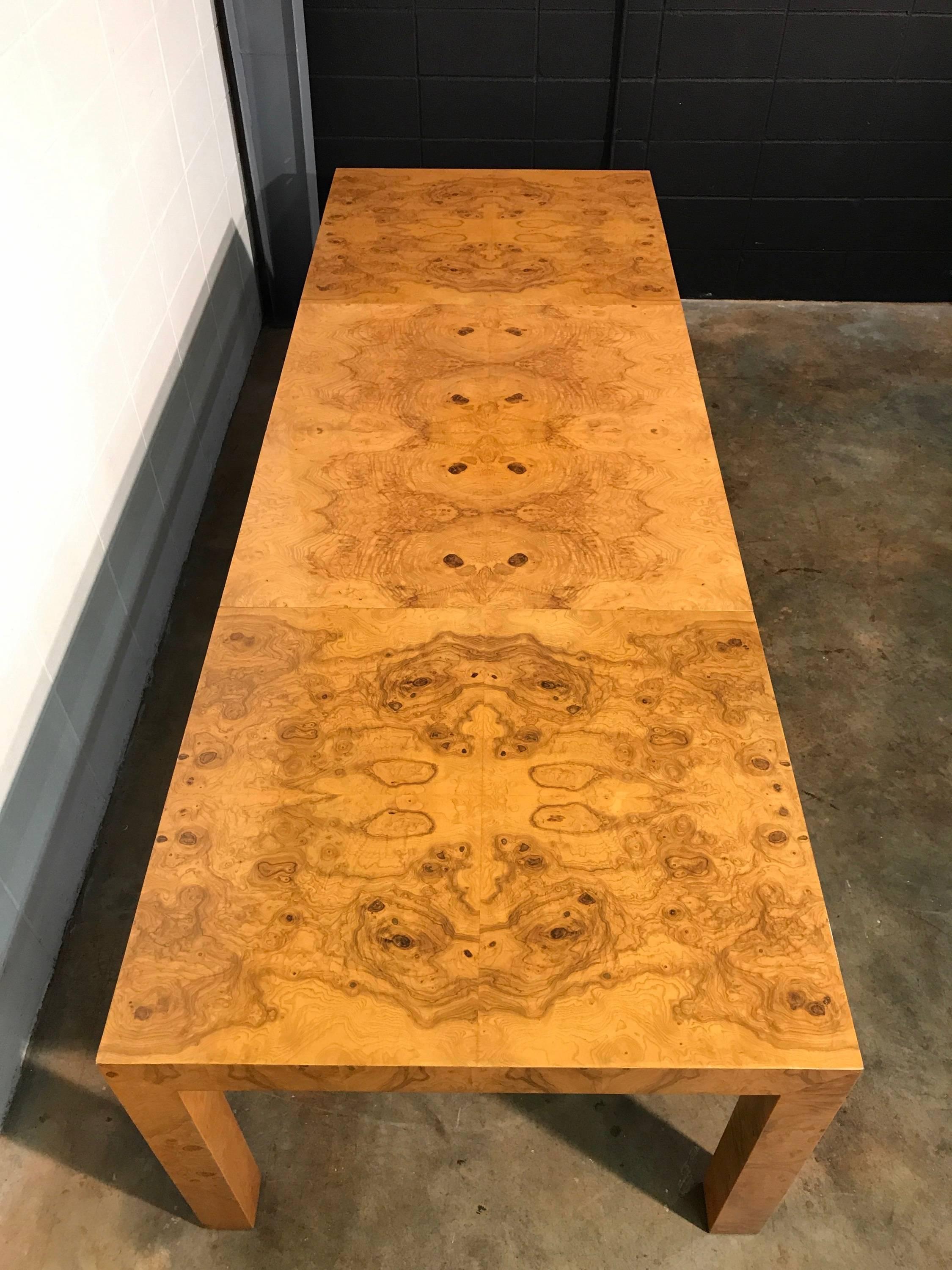 Extendable Burl Wood Dining Table Designed by Milo Baughman for Thayer Coggin 12