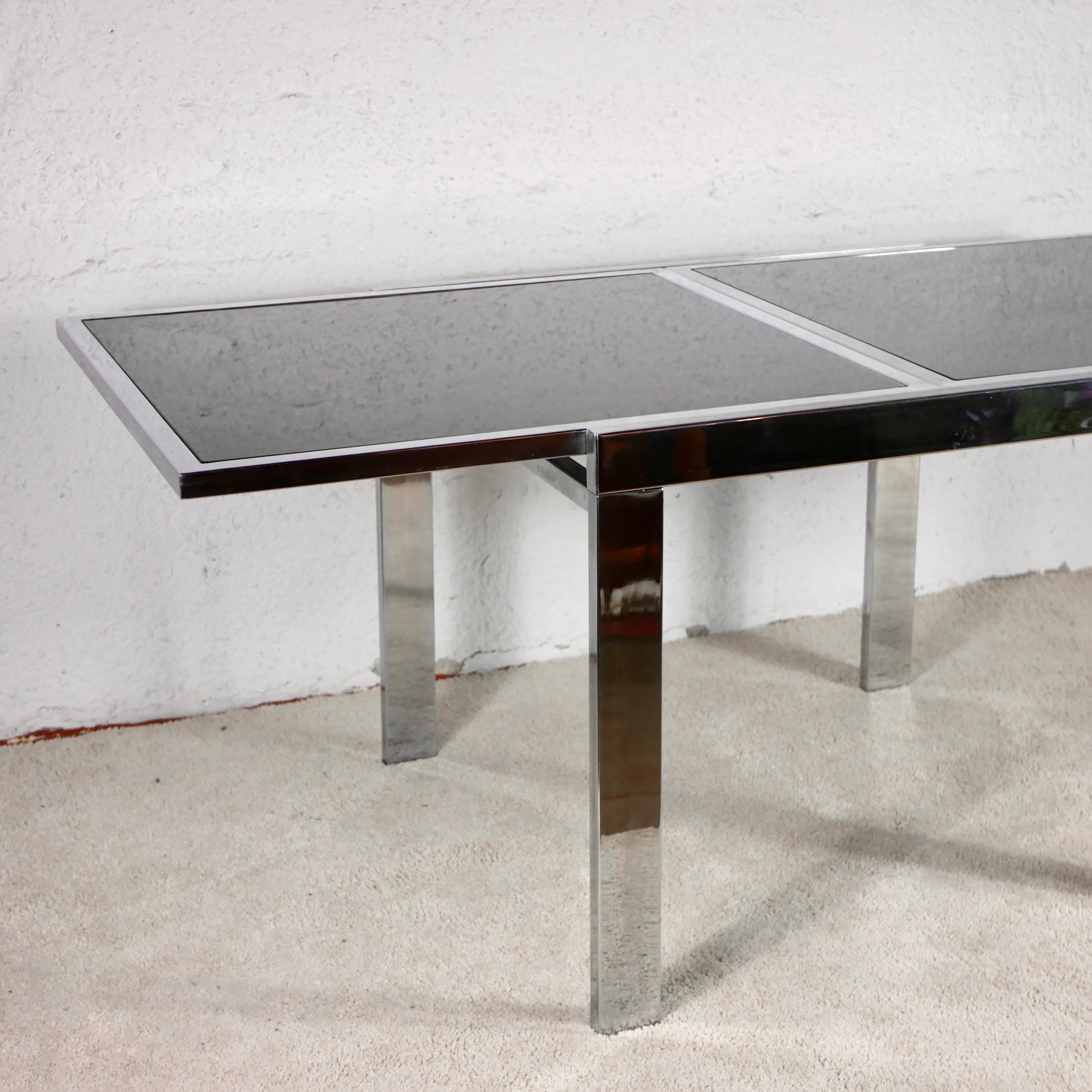 Extendable Chrome and Glass Dining Table in the Style of Milo Baughman, Italy 9