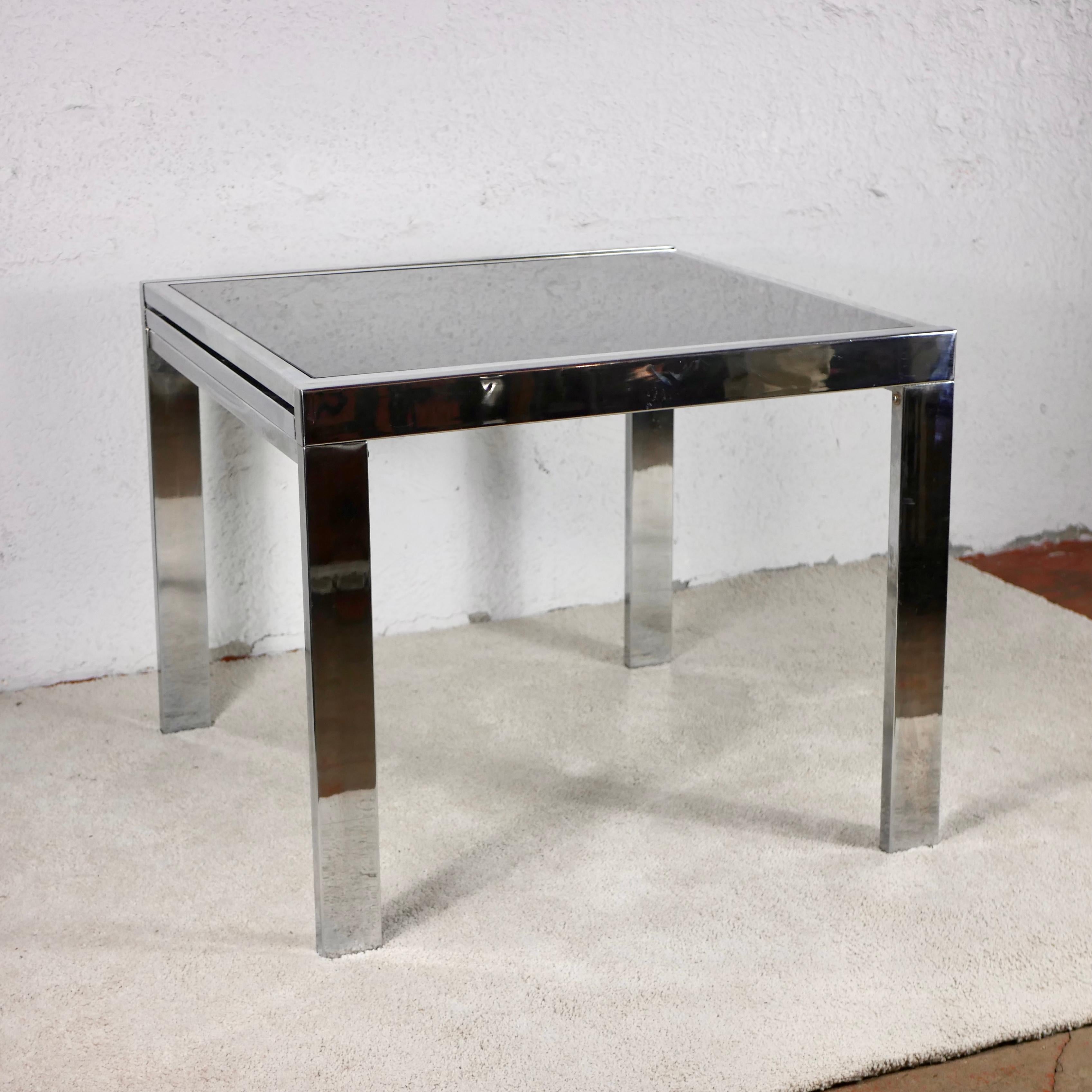 Extendable Chrome and Glass Dining Table in the Style of Milo Baughman, Italy In Good Condition In Lyon, FR
