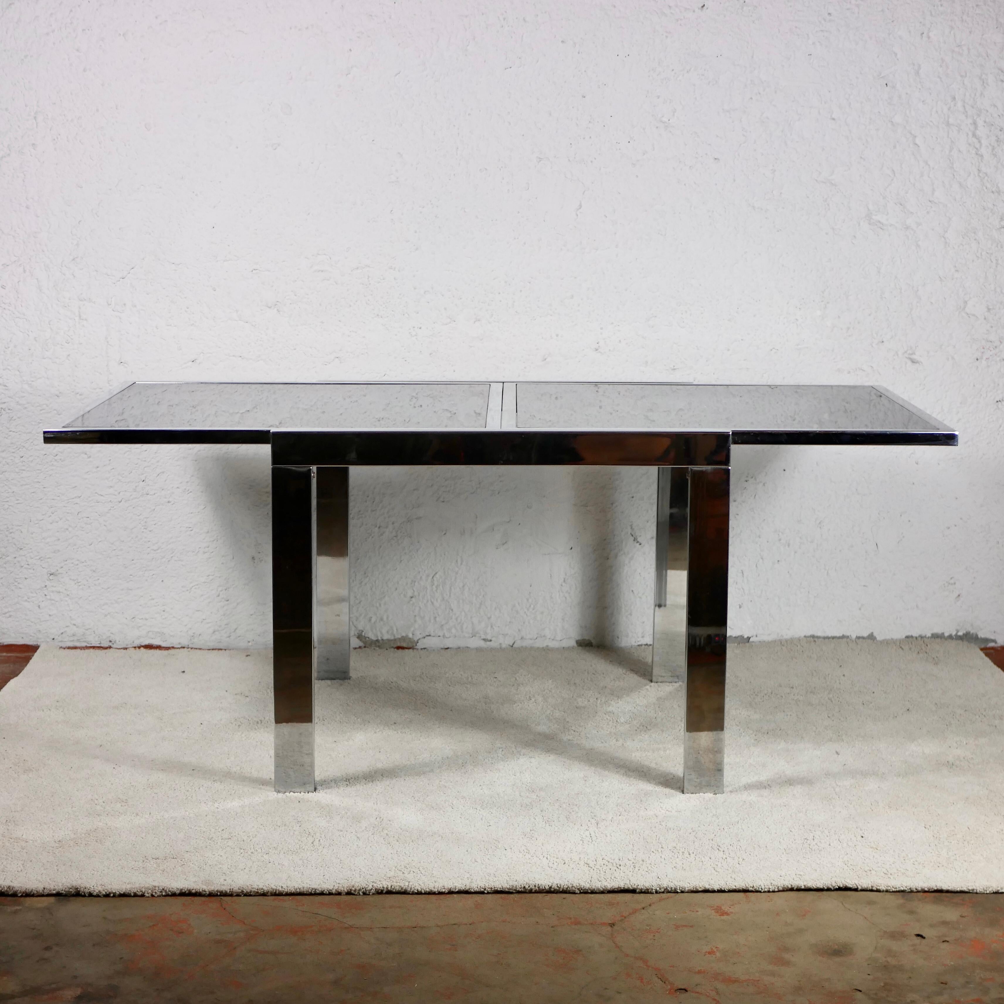 Metal Extendable Chrome and Glass Dining Table in the Style of Milo Baughman, Italy